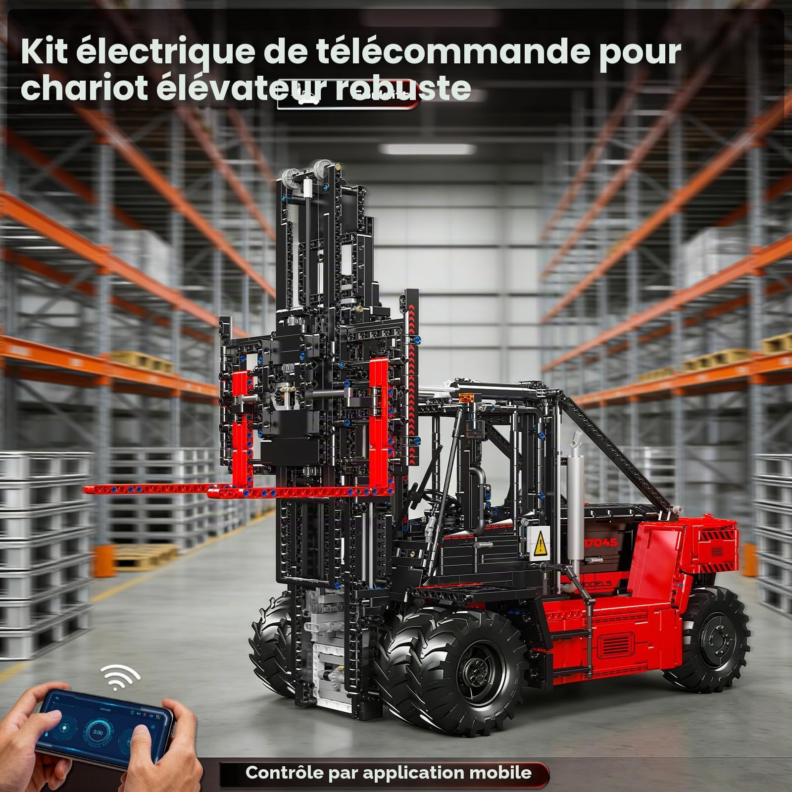 Mould King 17045 Technique Chariot élévateur lourd, kit de modélisation de camion pour adultes à l'échelle 1:6 avec détails authentiques, RC contrôlé par application avec Control+ (4579 pièces)