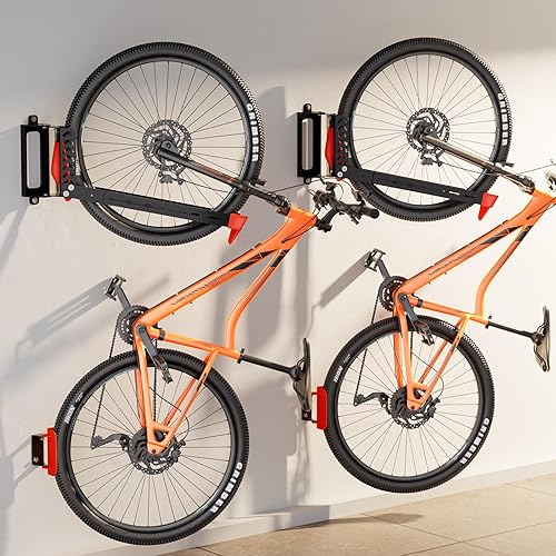 Paquete de 2 soportes giratorios de pared para bicicletas, soportes verticales para bicicletas que ahorran espacio, soporta hasta 77 libras,