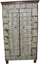 Antique Cabinet Distressed Blue Indian Reclaimed Trunk Storage Hand Carved Rustic Armoire