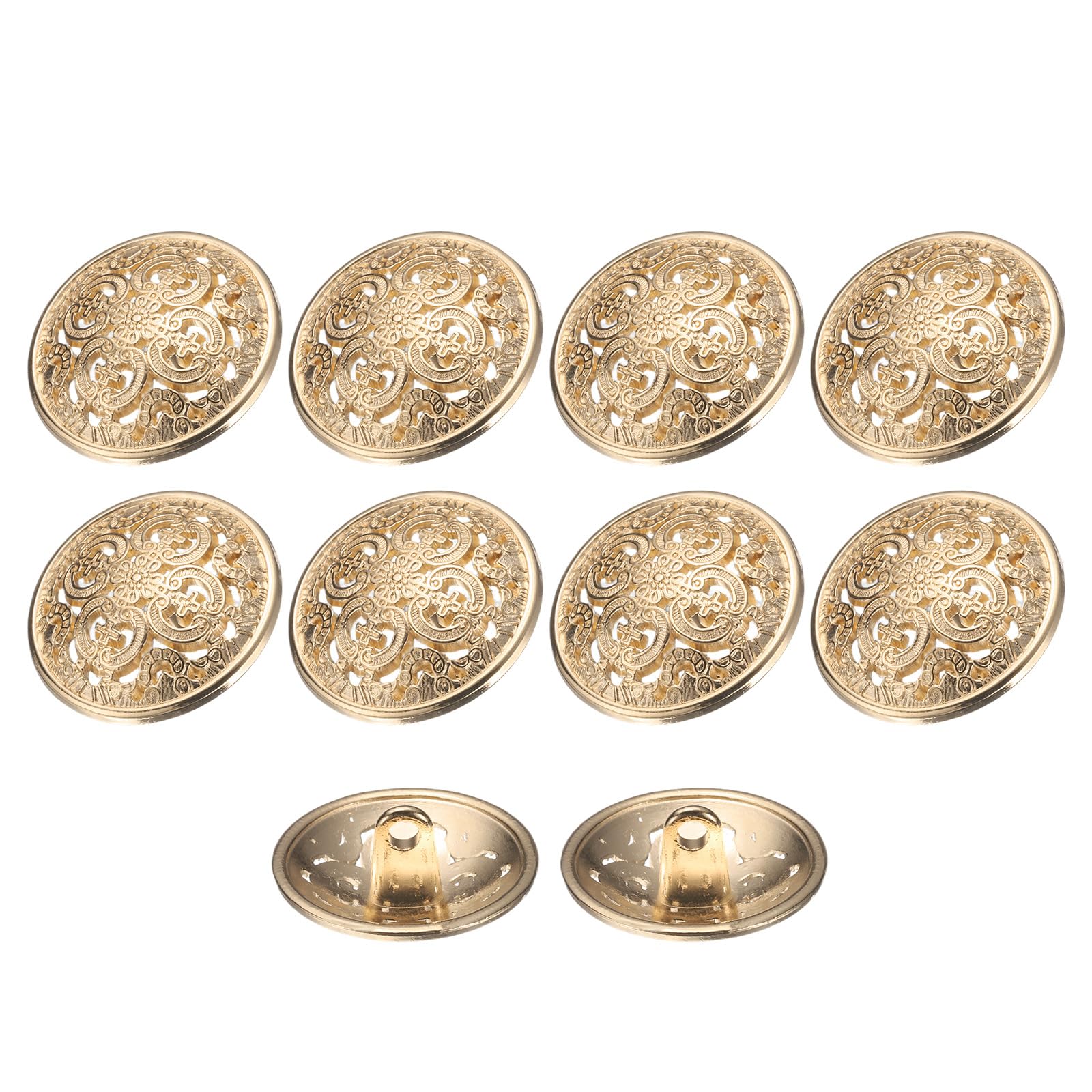 sourcing map 10pcs 32L Metal Round Hollow Sewing Buttons 20mm 4/5" Zinc Alloy Clothes Craft Replacement Button for Men Women Coat Uniform Shirt Suit, Gold Tone