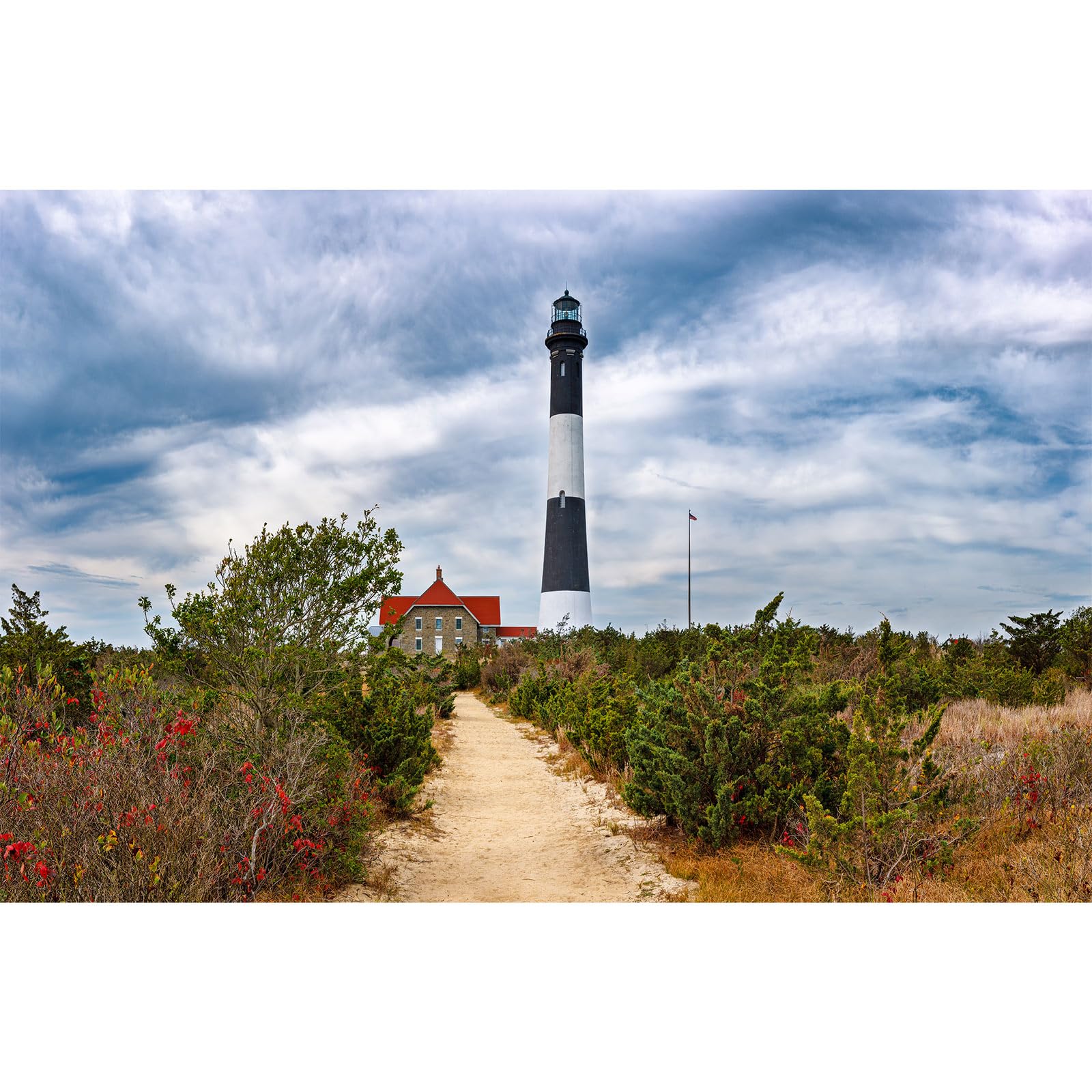 New York Fire Island Lighthouse Backdrop Stormy Skies Fall Foliage Colors Photography Background Long Island The Lighthouse Backdrop Decorations