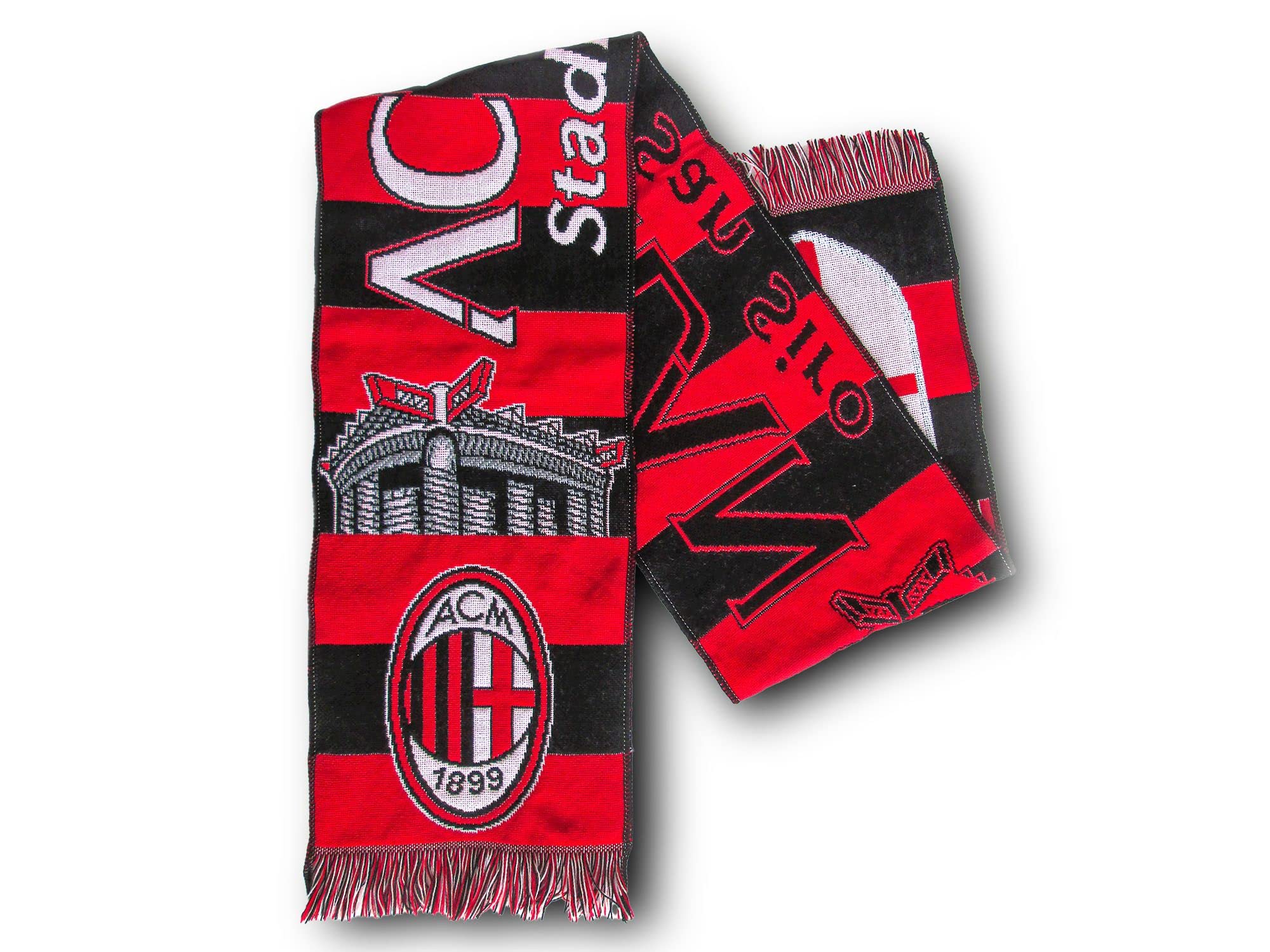 Sciarpa Ufficiale Milan Stadio San Siro 100% Acrilico Rosso Nero Unisex