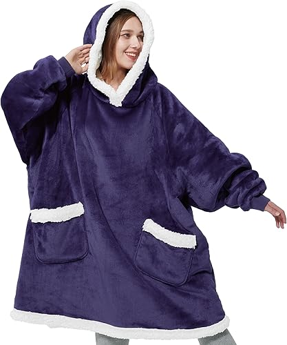 Bedsure Manta con capucha con mangas, manta Sherpa con capucha para adultos como regalo para mamá y mujer, manta de sudadera color morado, estándar, disponible en Yaxa Peru