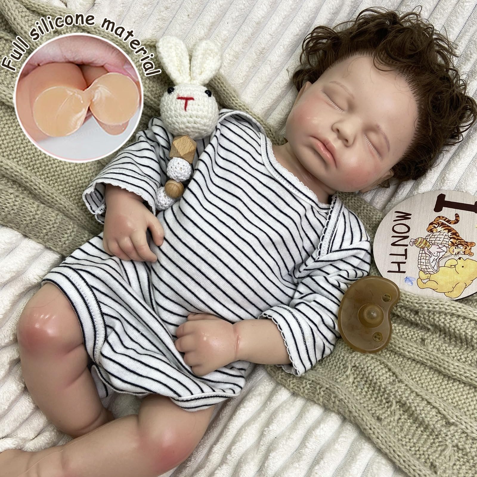 Muñeca Reborn Silicona sólida 51 cm Cabello implantado Boca Abierta