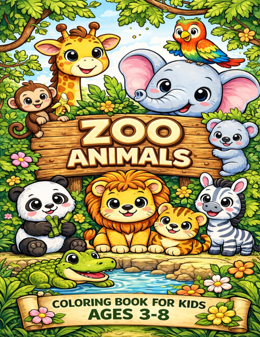 ZOO Animals: Coloring book for kids AGES 3-8
