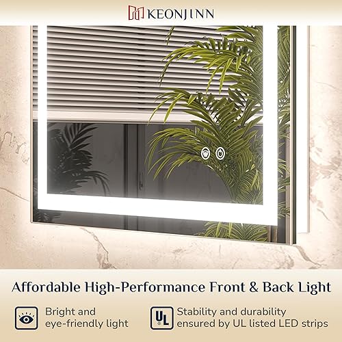 Miniatura 5 de Keonjinn Espejo LED para baño de 16 x 24 pulgadas, espejo de tocador de baño frontal y retroiluminado con 3 luces de color, espejo de baño iluminado