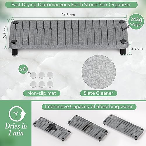 Miniatura 2 de Bandeja de piedra para fregadero, organizador de fregadero de piedra de secado para jabón, soporte de esponja, tierra de diatomeas de secado rápido,