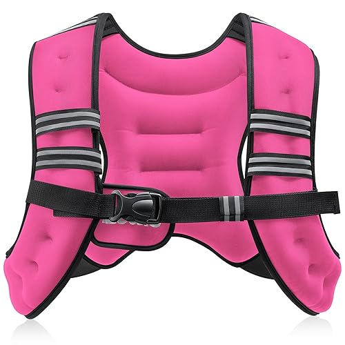 ZELUS Weighted Vest, 6lb/8lb/12lb/16lb/20lb/25lb/30lb Weight Vest with Reflective Stripe for Workout, Strength Training, Running, Fitness, Muscle Building, Weight Loss, Weightlifting - Pink - 12lb