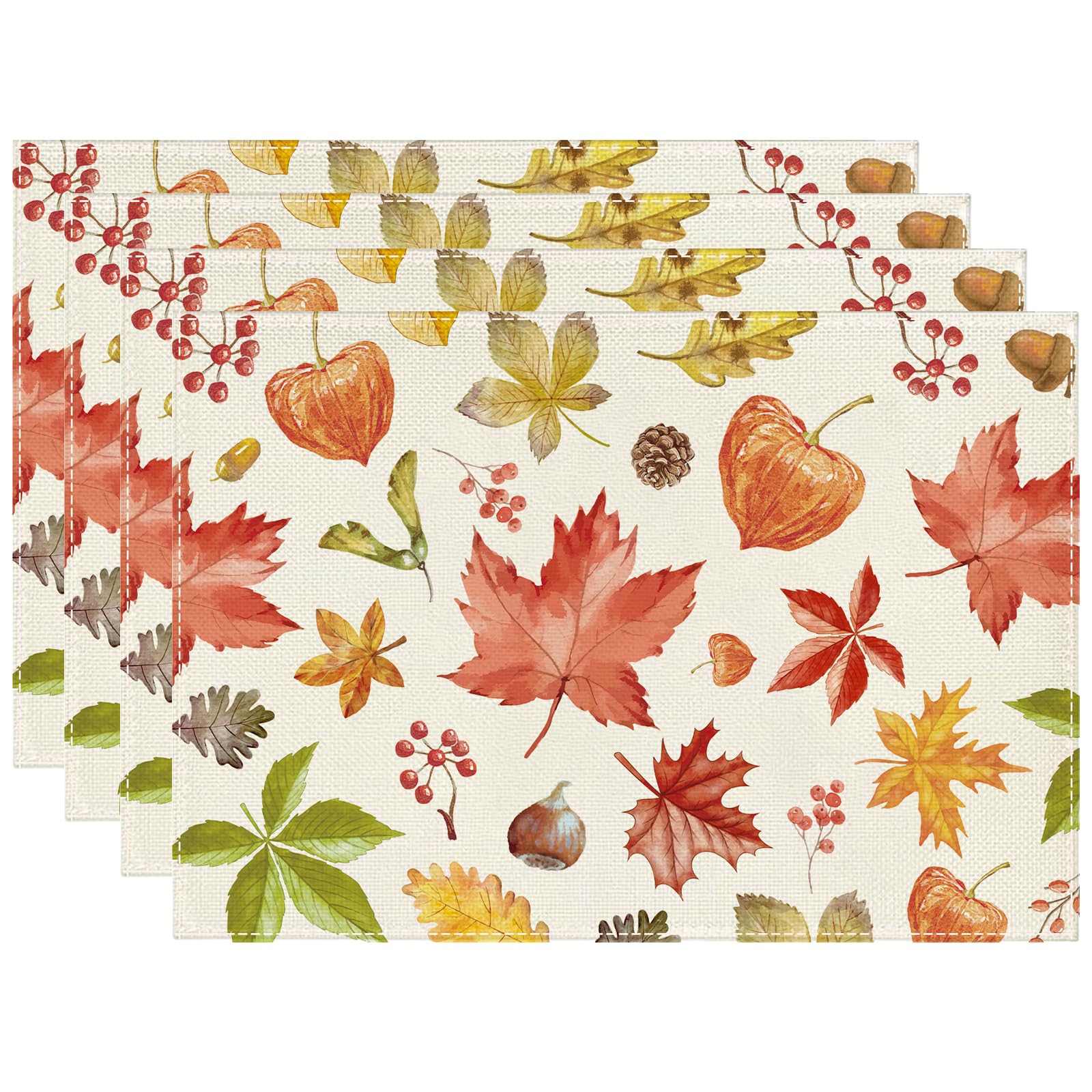 Orange Blätter Herbst Platzsets 4er Set, Ahornblätter Fallen