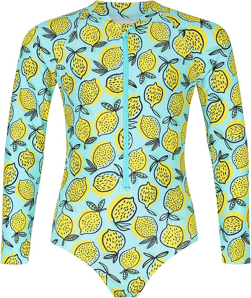 Tame the SunLong Sleeve Girls' Swimsuit - Rash Guard with Frills, UPF 50+ Zipper Swimwear - Bathing Suit for Ages 3-12
