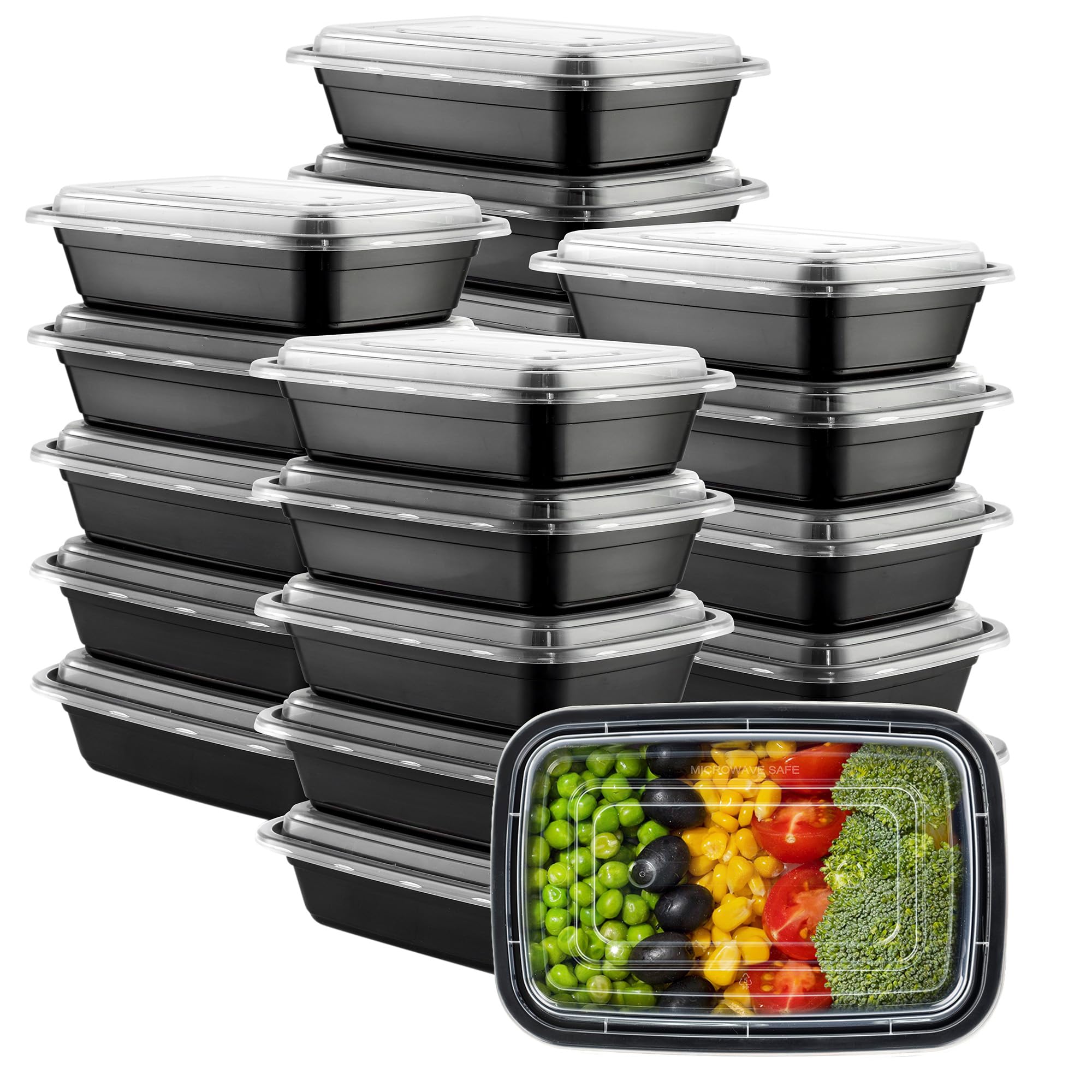 Comfy Package Contenedores reutilizables de 24 onzas, paquete de 50 unidades, 1 compartimento, aptos para microondas, lavavajillas y congelador, sin BPA, control de porciones y almacenamiento de