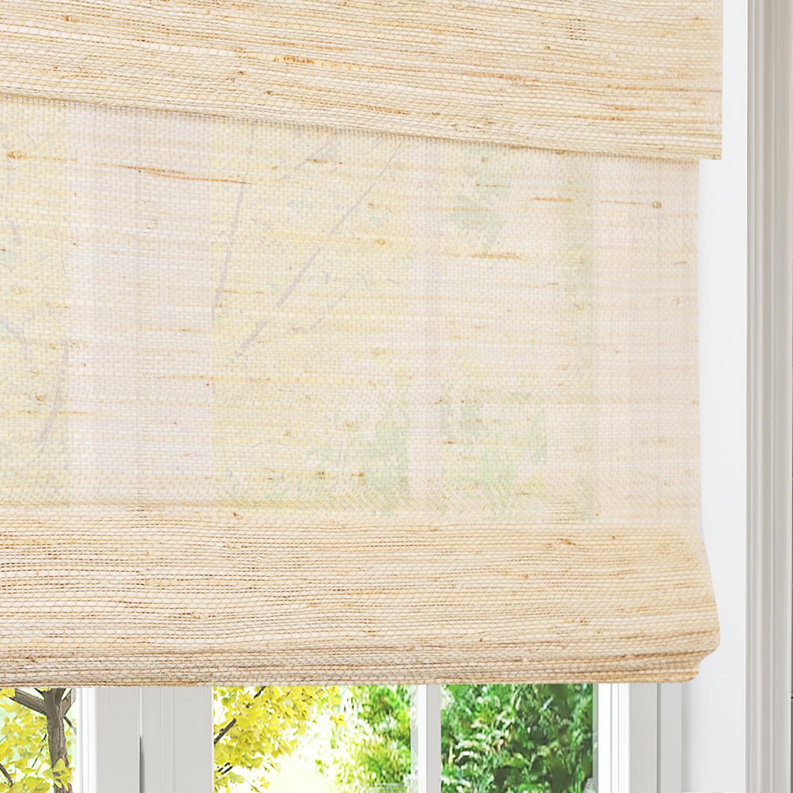 ArtdixBamboo Roman Shades, Natural Cordless Custom Blackout Room Darkening Woven Wood Shades, Natural Bamboo Window Shades for Indoor Windows