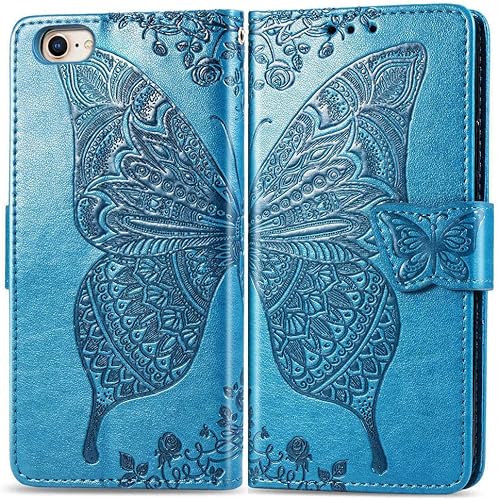 Miniatura 2 de Funda tipo cartera para iPhone SE 2020SE 2022iPhone 8iPhone 7, diseño de mariposa en relieve, de piel sintética, soporte para tarjetas, correa de