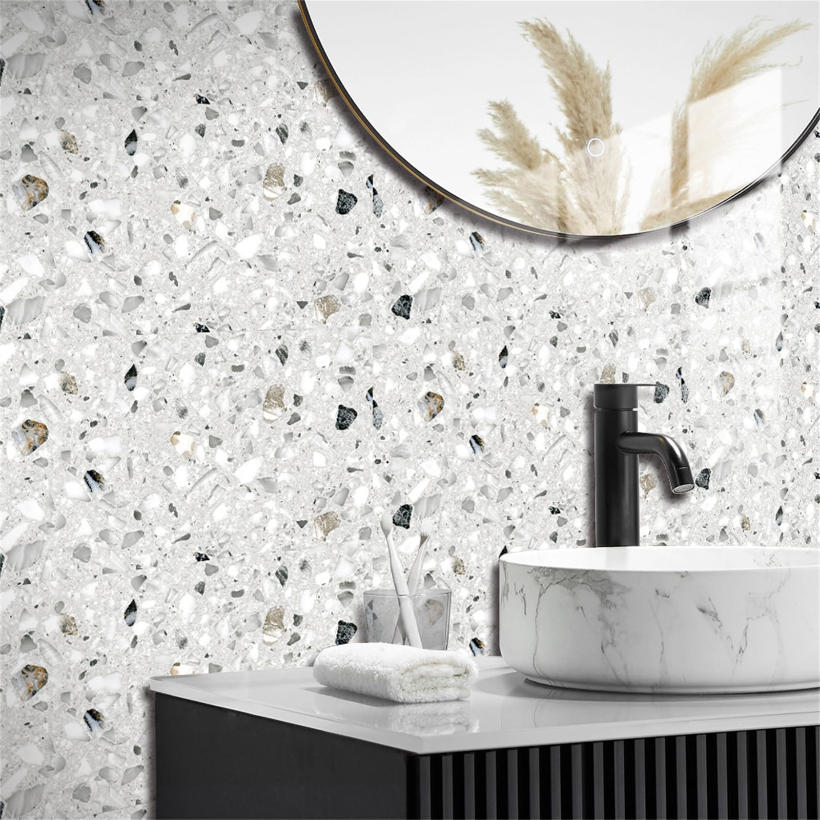 Adesivi per piastrelle effetto marmo, 15 x 30 cm, pellicola autoadesiva in PVC per bagno, cucina, paraschizzi, mosaico, per mobili, sala da pranzo (confezione da 32)