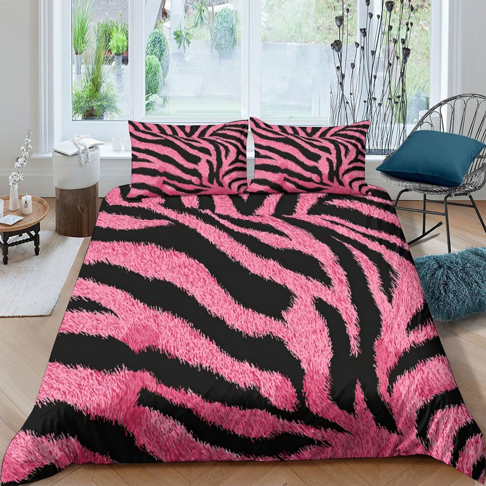 Ctjqhvkz Style-3 3D Printed Pink Zebra Fitted Sheet Microfiber Soft Anti-Slip Animal Stripe Bed Cover For Bedroom Guest Room Easy Care Single（135X200cm）