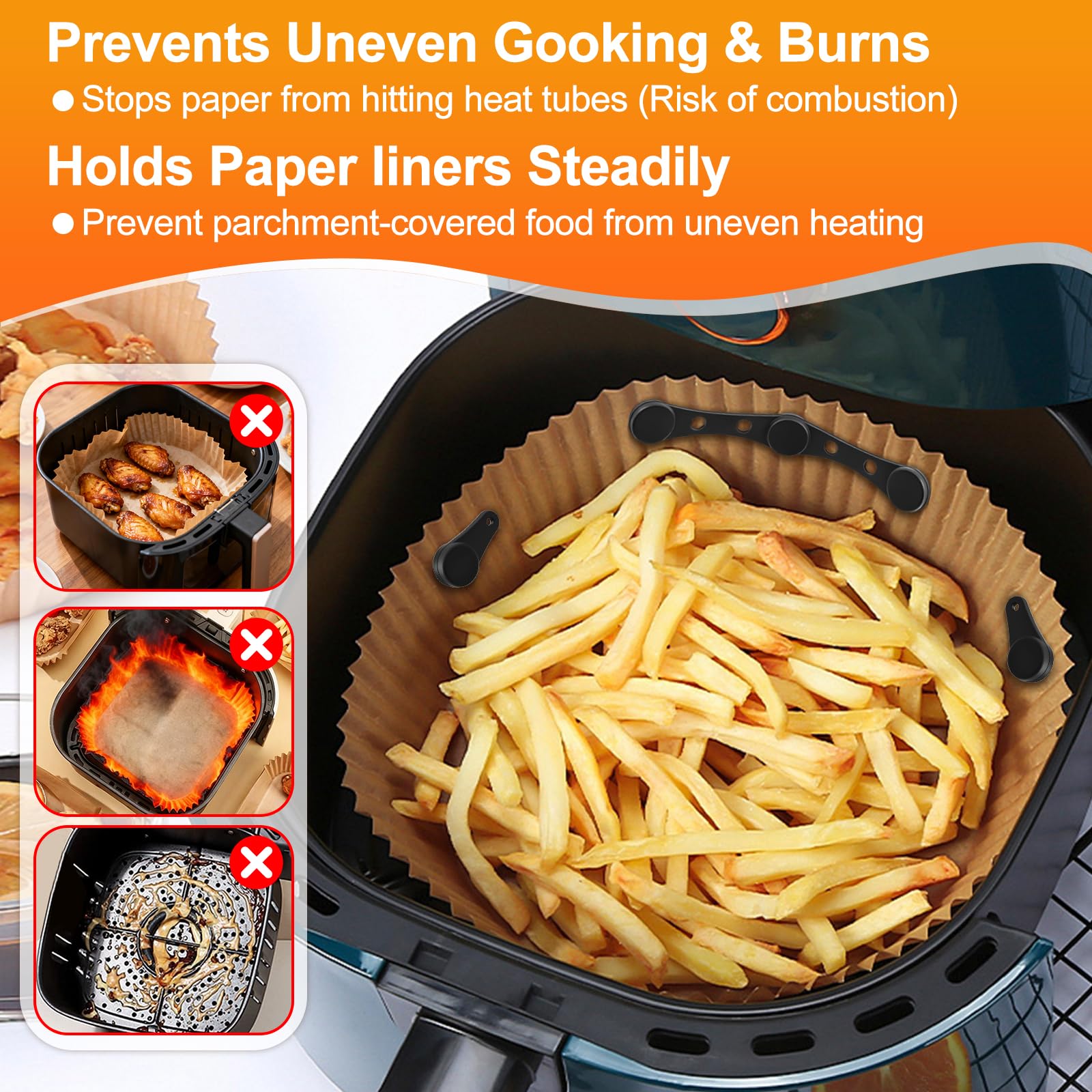 Magnesy na papier do pieczenia Airfryer, 12 sztuk, magnetyczna klamra silikonowa do frytkownicy, akcesoria do frytkownicy na gorące powietrze, akcesoria do frytkownicy (czarne – okrągłe)