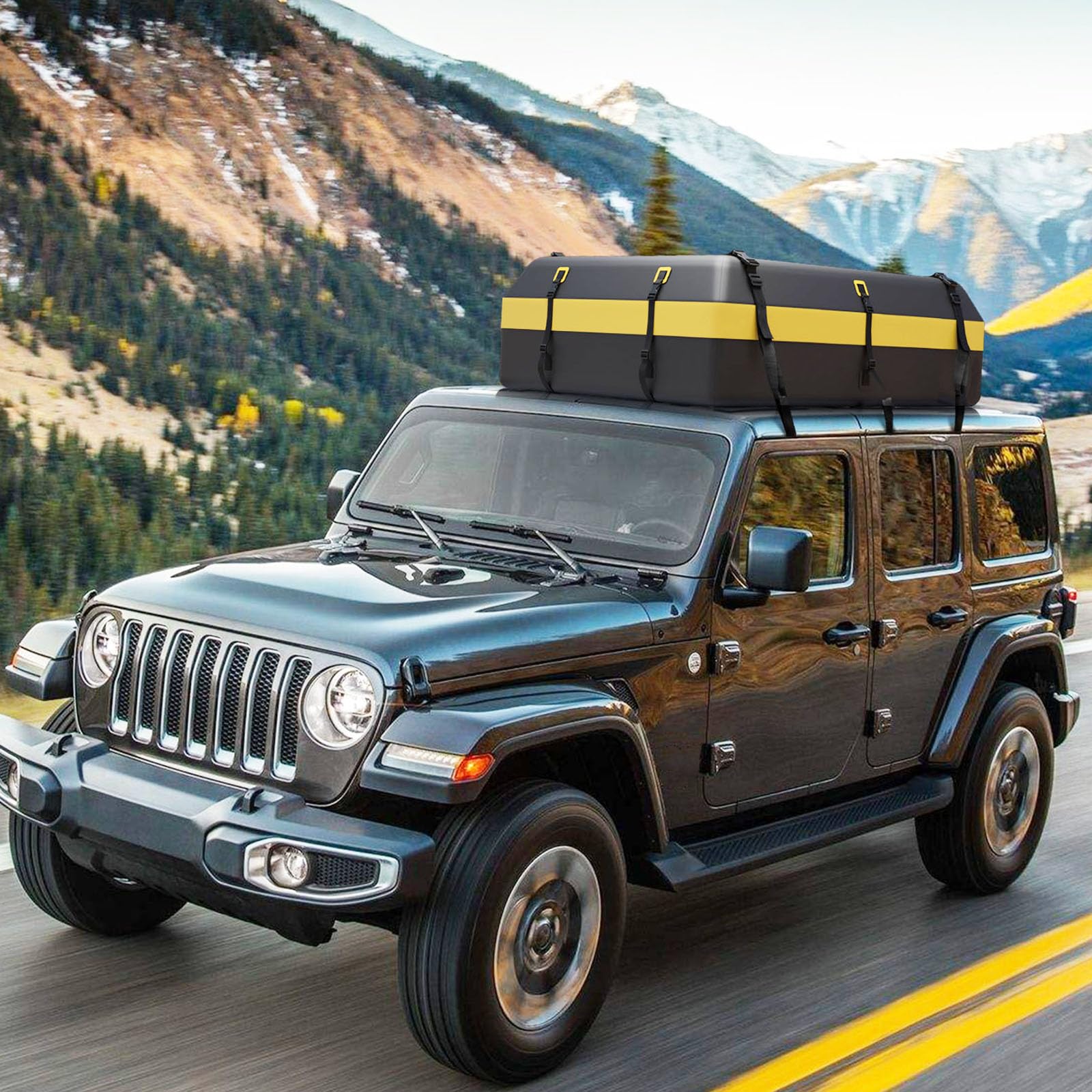 GOPLUS Sac De Toit Pour Voiture Imperméable, Bagage De Toit De 595 L Avec Tapis Antidérapant & Serrure Chiffrée&10 Sangles&6 Crochets De Porte, Adapté à Tous Véhicules Avec/sans Galerie De