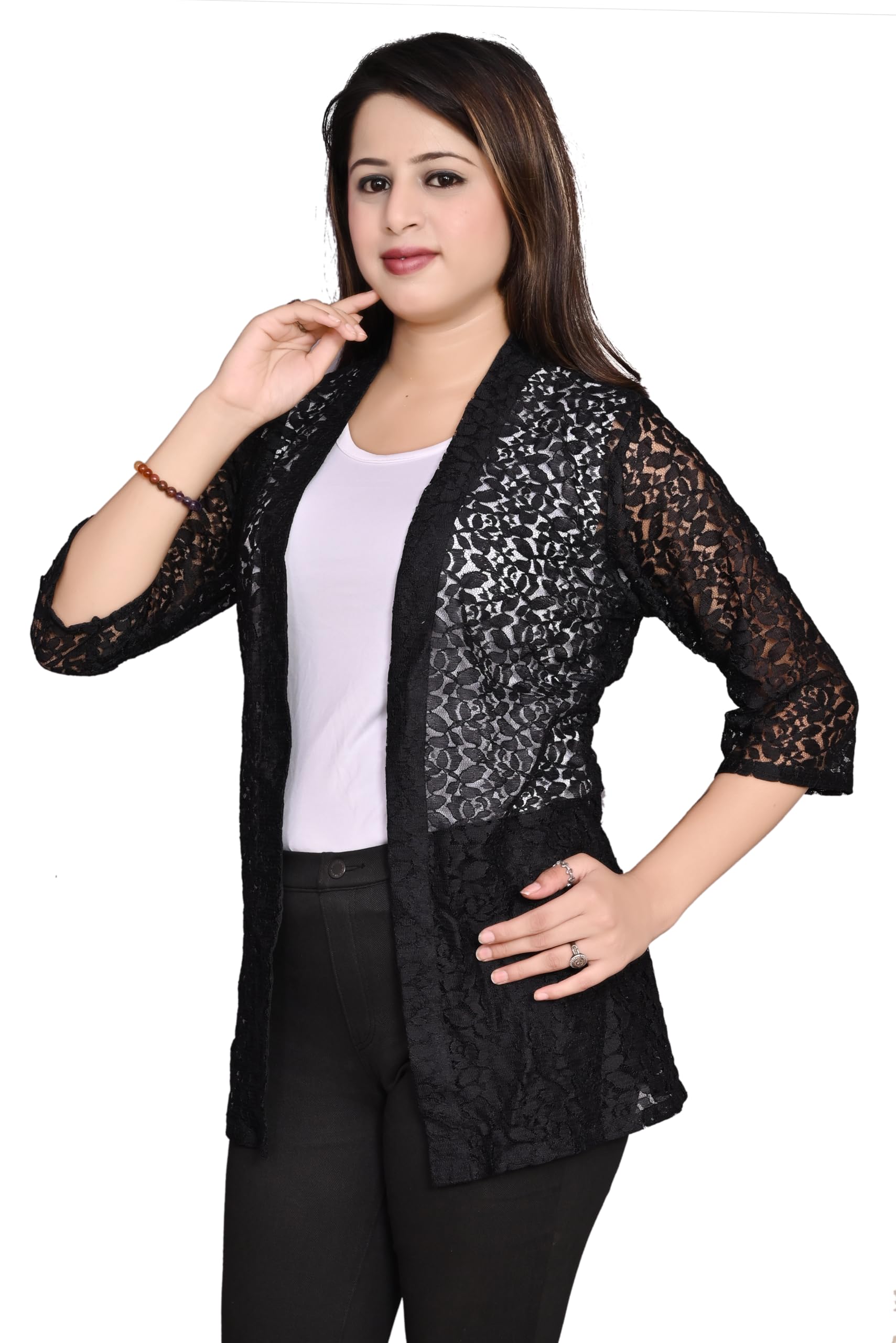 Shrug For Women Net Cape Shrugs For Girls New Long Regular Poncho Jackets Fully Sleeve Sttiched With Black Colour-image-17