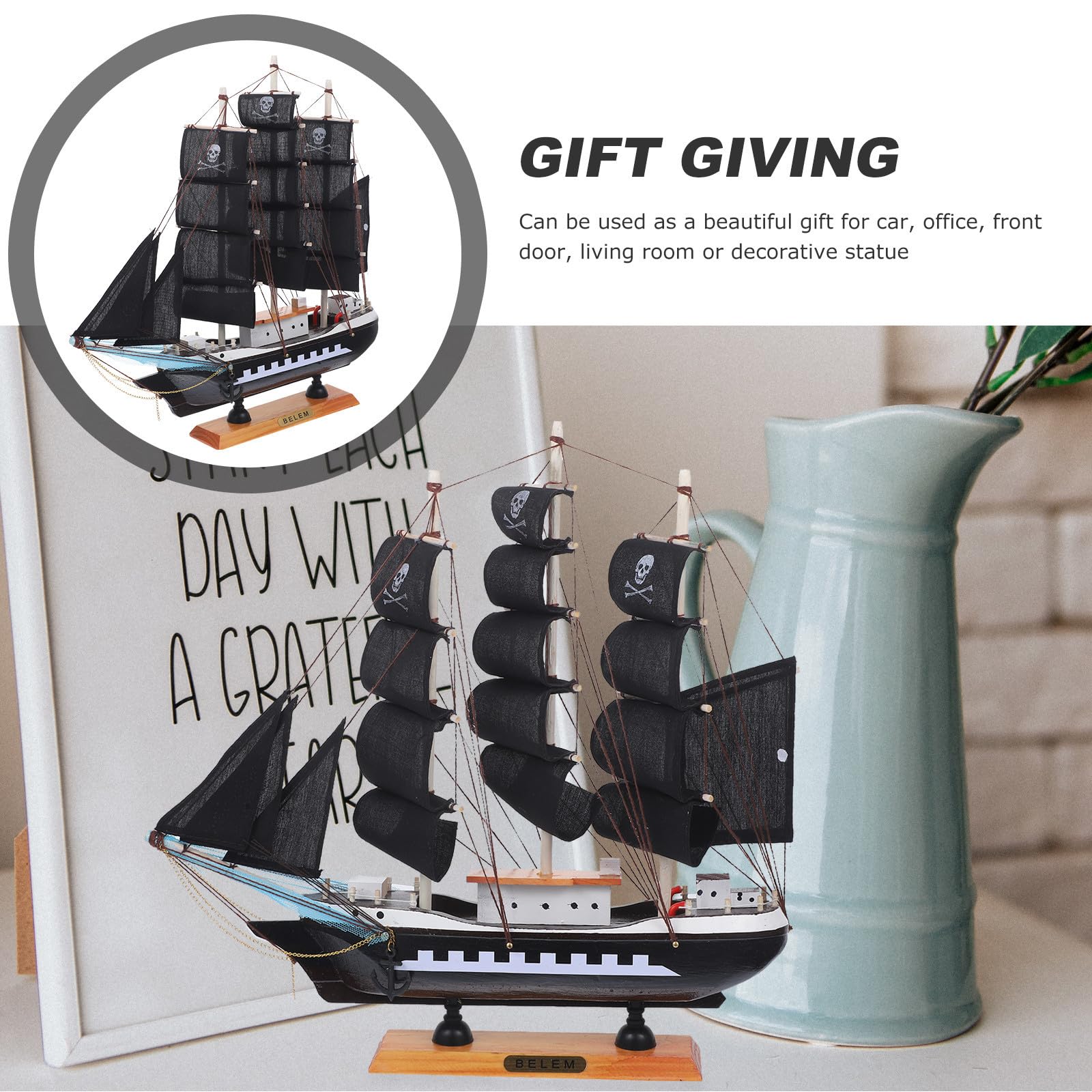 Modelo de Barco Pirata de Madera de 33cm, Estilo Mediterráneo, Decoración para Hogar y Oficina, Fiesta Verano