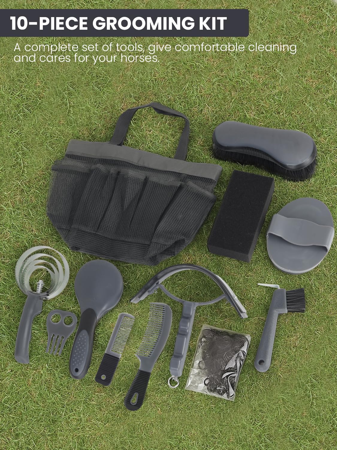 Horse Grooming Kit 12 Pcs – Complete Horse Brushes & Care Supplies Set with Organizer Tote Bag, Equine Coat Grooming Tools, Tack Room Equipment & Gifts for Horse Owners & Lovers - image 5