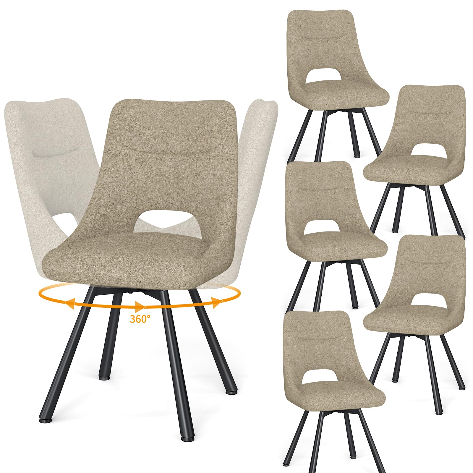 WAFTING 360° Drehbare Esszimmerstühle mit Metallbein | Kunst-Kaschmir-Stoff, 48 cm Breite Sitzfläche, Moderne Gepolsterte Küchenstühle, für Esszimmer, Küche, Wohnzimmer und Cafés