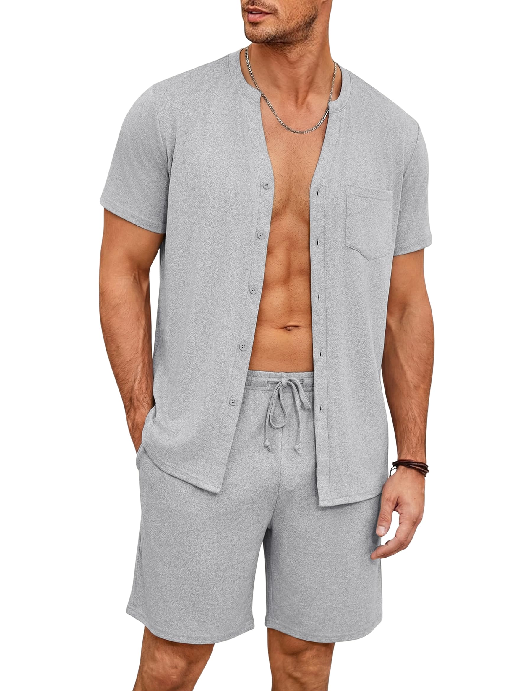 Demegimi Schlafanzug Herren Kurz Pyjama Set Baumwolle Sommer Shorty Nachtwäsche Kariert Pyjamaset Männer