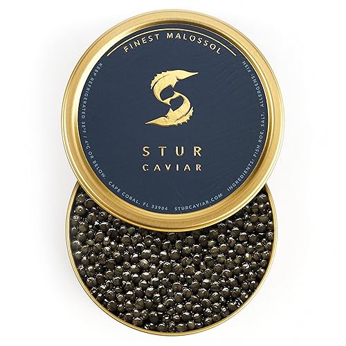 Caviar de esturión siberiano de esturión esturiano - 17.6 onzas / 17.64 oz - Huevas negras de esturión ruso - GARANTIZADO POR LA NOCHE