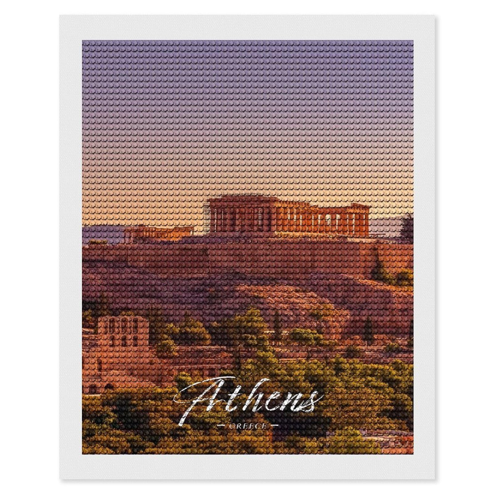 Junmoney Athens(5) Diamond Art Canvas 16"x20", for Adults, Good for Quiet Evenings, Bedroom Decor, Festive Craft Gift, Easy to Enjoy