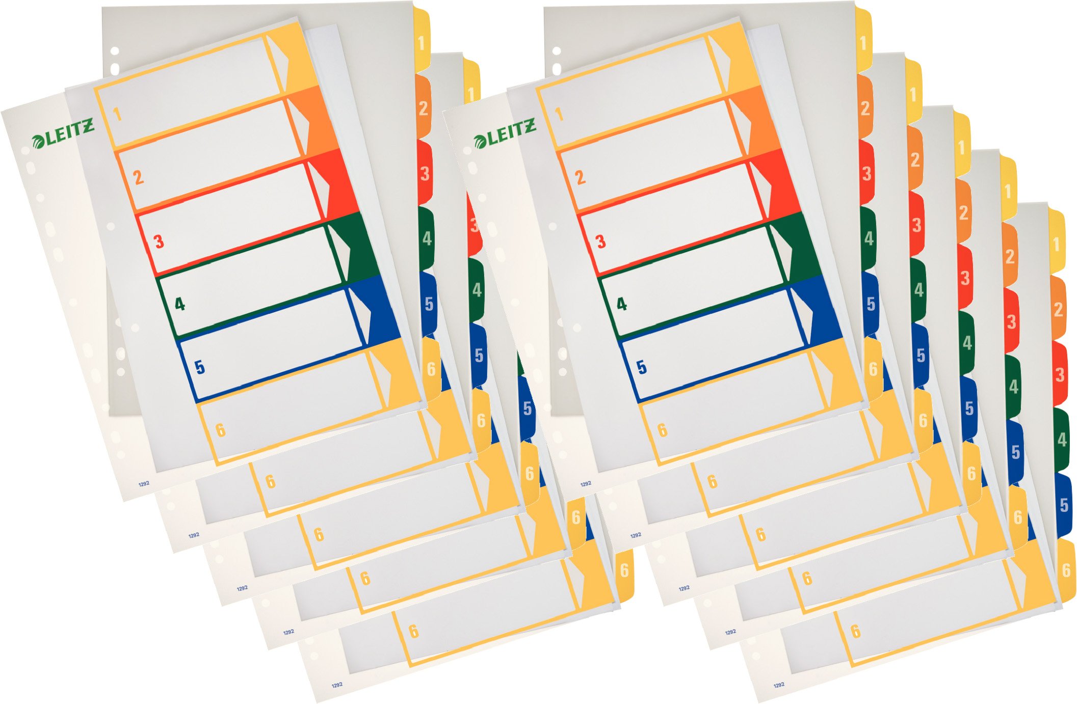 10er Pack Leitz 12920000 PC-beschriftbares Register (Polypropylen, 1-6, A4) mehrfarbig