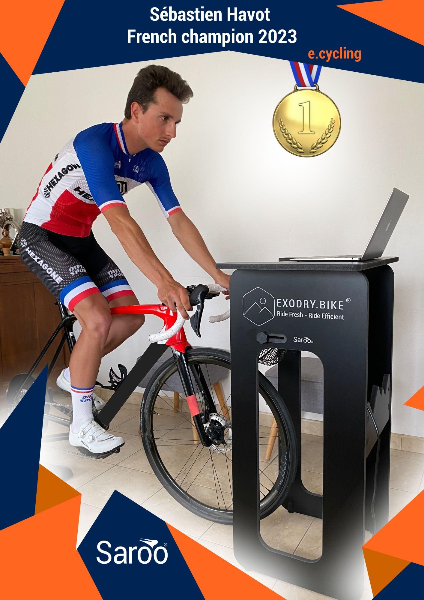 Saroo - Bureau d'Entraînement pour Cyclisme Indoor - avec Ventilation Réglable - Support pour Appareils multimédia - Compatible Tout Home Trainer - Fabriqué en France