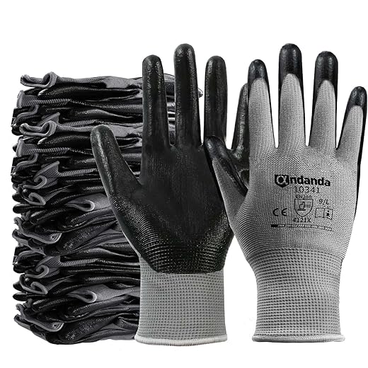 ANDANDA 6 Pairs Safety Work Gloves, Nitrile Coated, Suitable for Gardening, General Duty Work like Logistics/Assembly/Utilities & Public Works, Black/Large