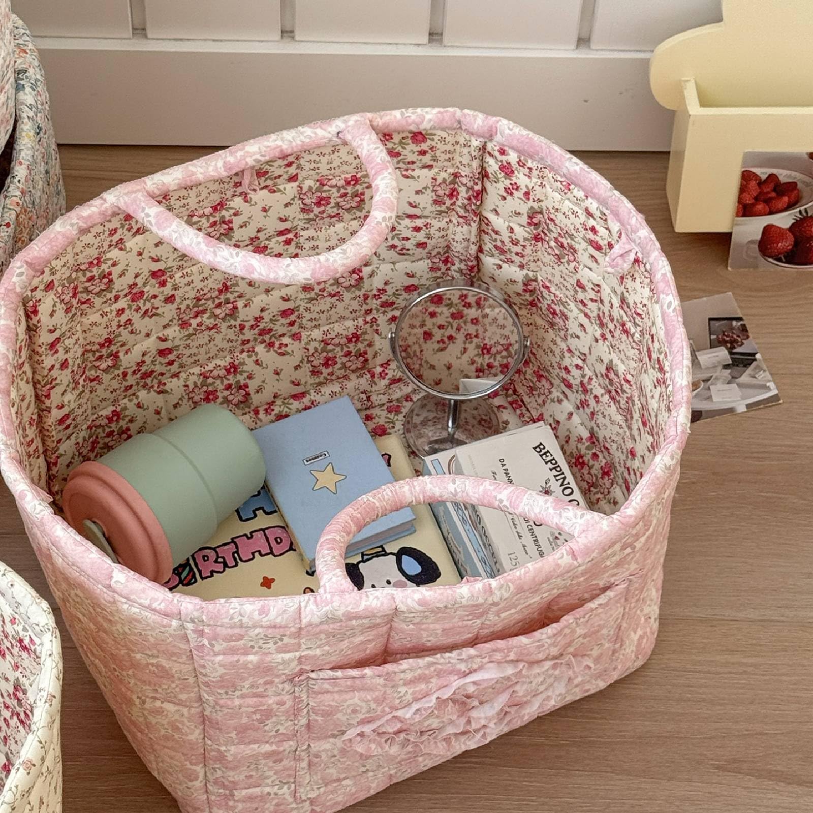 HTU Boho Fabric Storage Basket, Boho Floral Laundry Baskets, Large Capacity Fabric Storage Basket, Decorative Storage Baskets, Portable Folding Storage Bag, for Clothes and Sundries