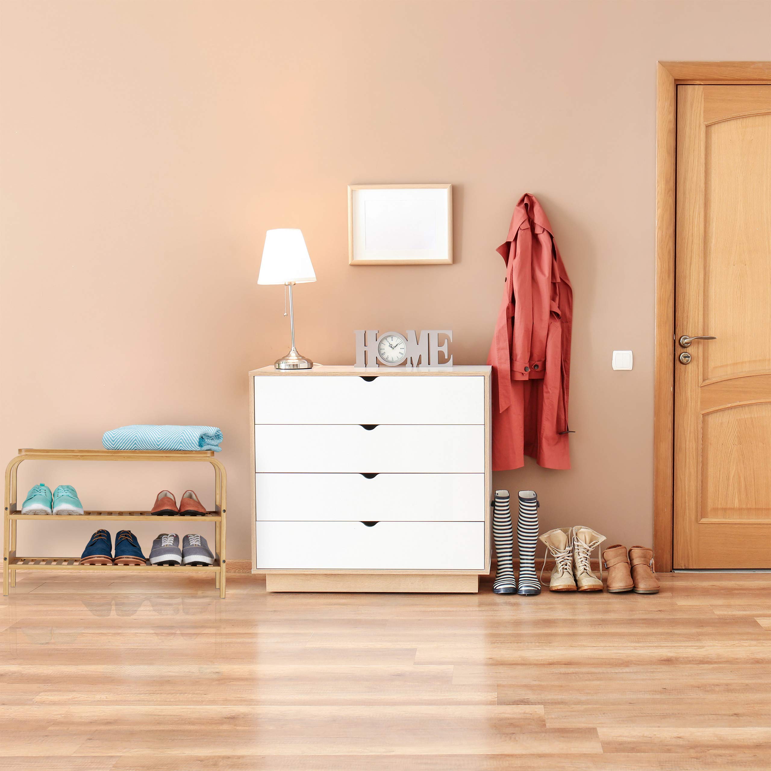 Relaxdays Scarpiera da Ingresso, con Panca, 6 Paia di Scarpe, per Bagno & Camera, 2 Ripiani, 45 x 70 x 30 cm, naturale