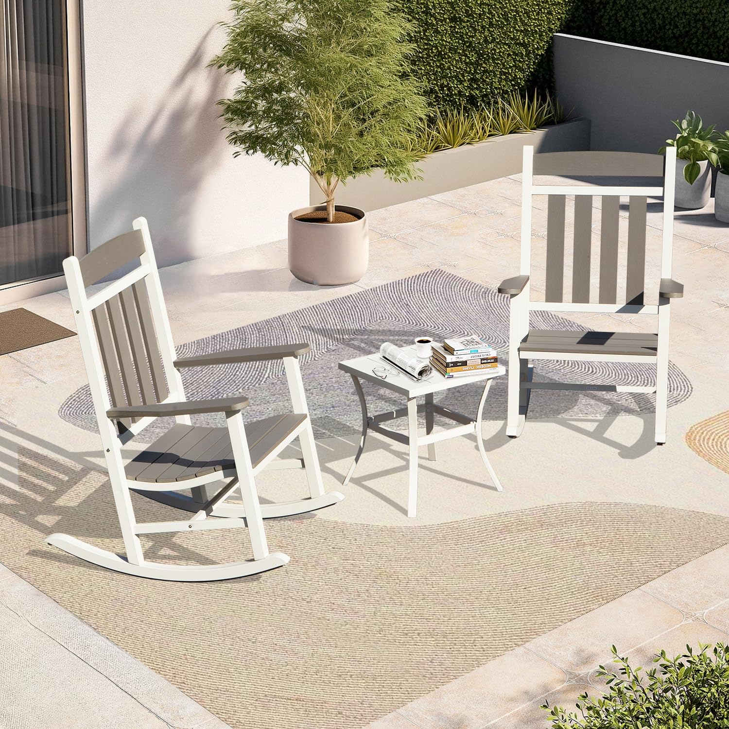 Domi Outdoor Rocking Chairs Set of 3, Durable HDPE Patio Oversized Rockers for Adults, Porch Rocking Chair with 380lbs Support, Weather-Resistant