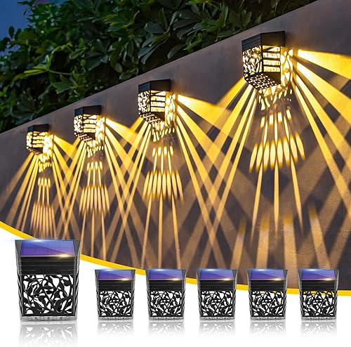 EGOBOO Luces solares de cubierta para escaleras al aire libre impermeables LED 6 unidades de luces de valla de color brillante alimentadas por