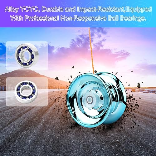 Miniatura 3 de QULEWUU Yoyo profesional que no responde para niños y adultos, paquete de 2 bolas de metal Speed Yoyo con 10 cuerdas y 2 guantes de dedo de dragón