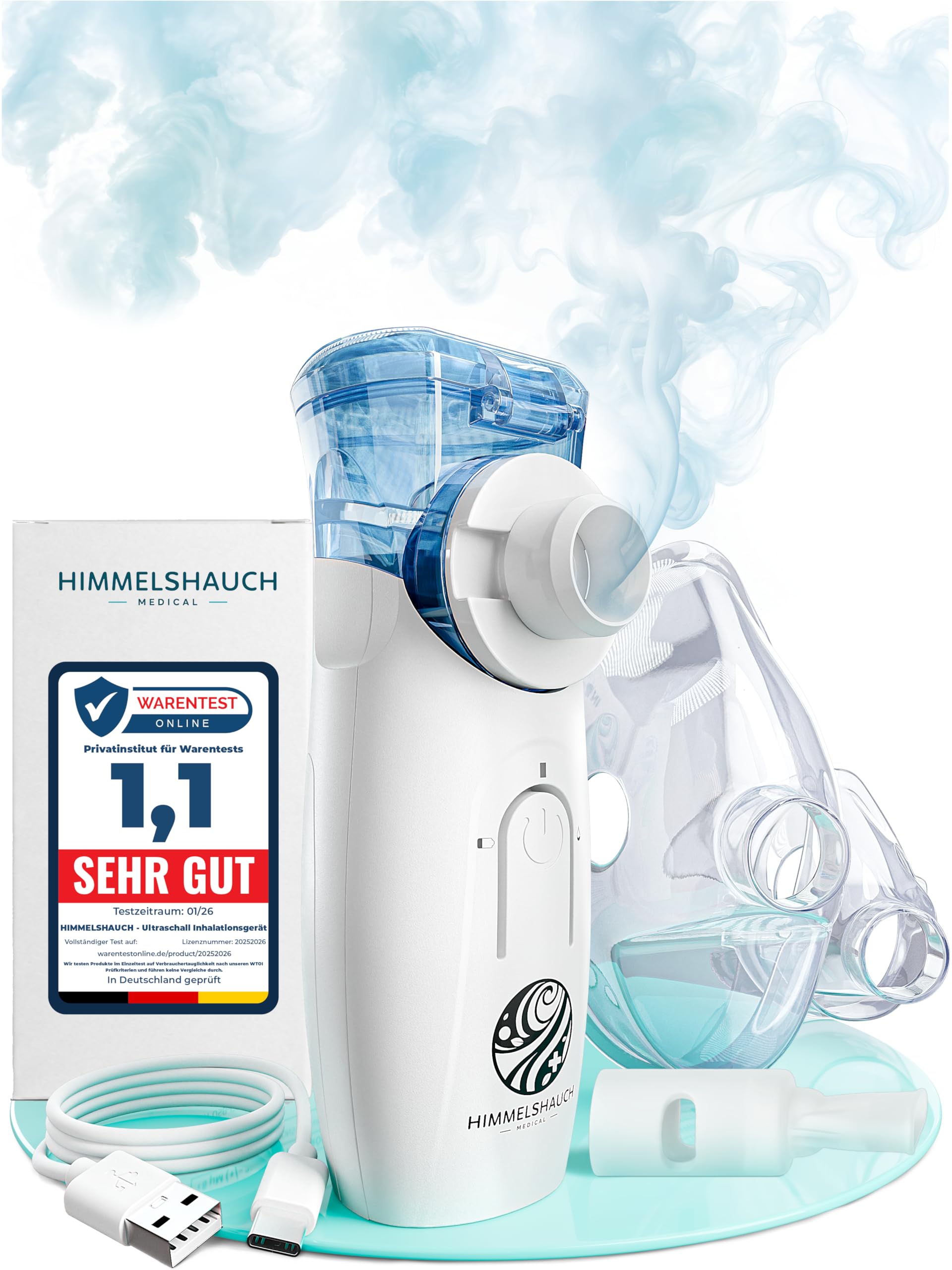 HIMMELSHAUCH MEDICAL Ultraschall Inhalationsgerät Kinder & Inhaliergeräte für Erwachsene | Inhalator Baby | Vernebler Gerät | Elektrische Inhalatoren | Kochsalzlösung Inhalieren | Mesh Nebulizer