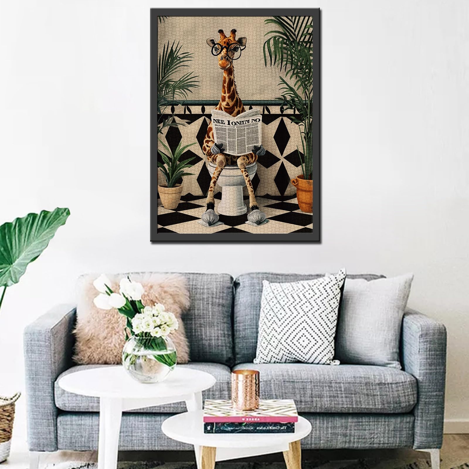 Tucocoo Cute Giraffe on the Toilet Jigsaw Puzzle 1000 Pieces for Adults Nordic Bath Art Home Decor Perfect Family Activity - Image 3