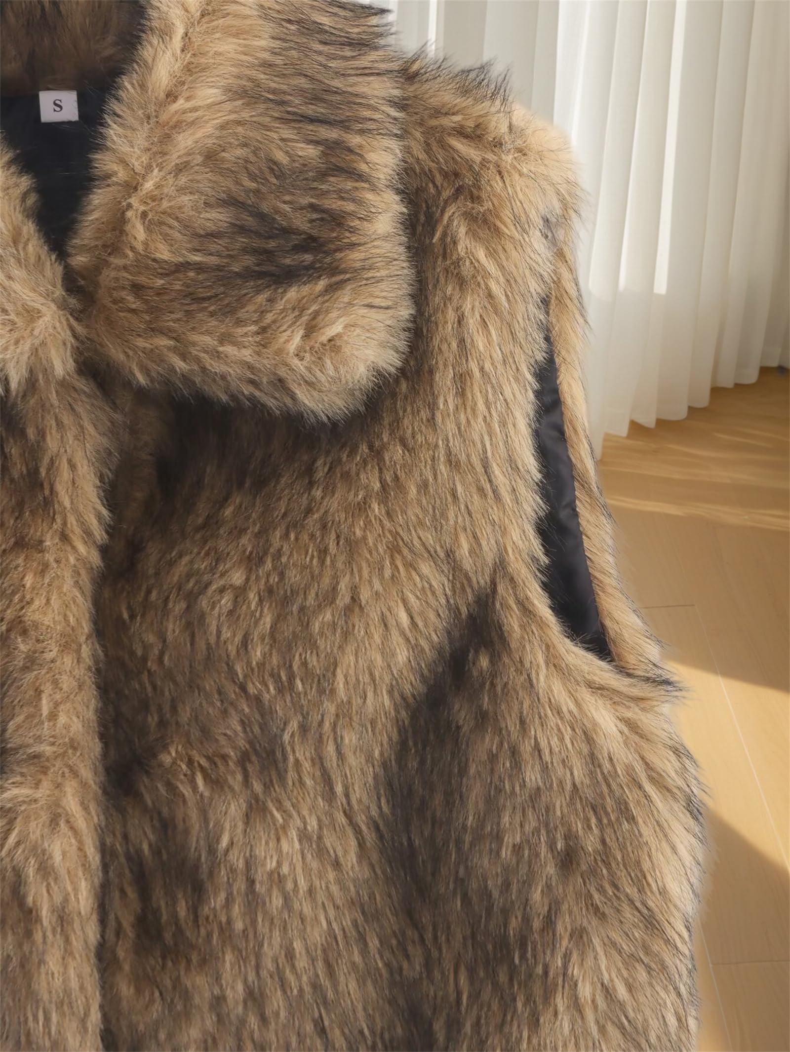 Generisch Elegante gilet da donna in pelliccia sintetica con colletto a risvolto, alla moda, corto e senza maniche, caldo e soffice con parte anteriore aperta