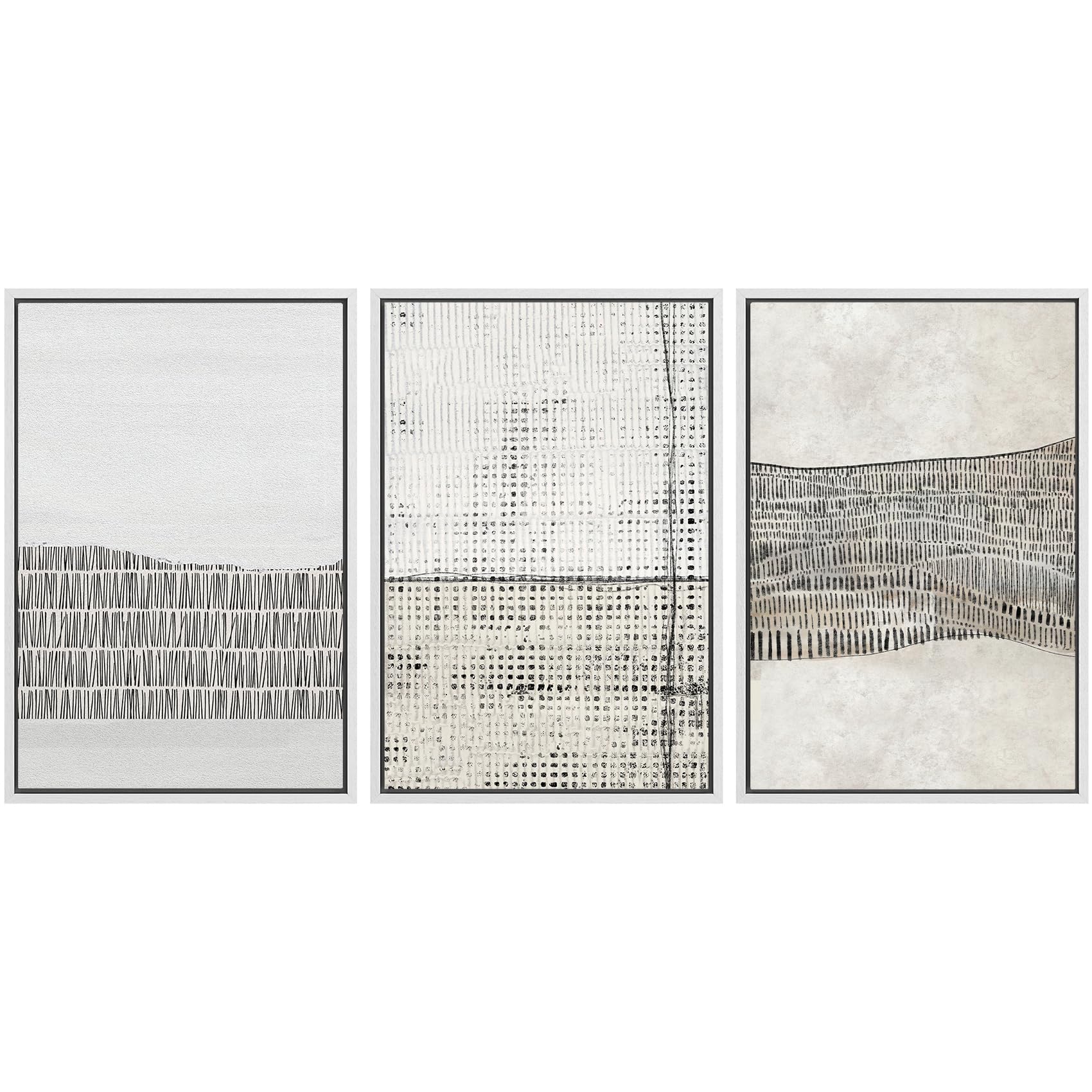 SIGNWIN Framed Canvas Print Wall Art Set Blue White Grunge Geometric Pattern Abstract Shapes Cozy Neutral Decorative Contemporary Minimal for Living Room, Bedroom, Office - 24"x36"x3 Natural — view 62