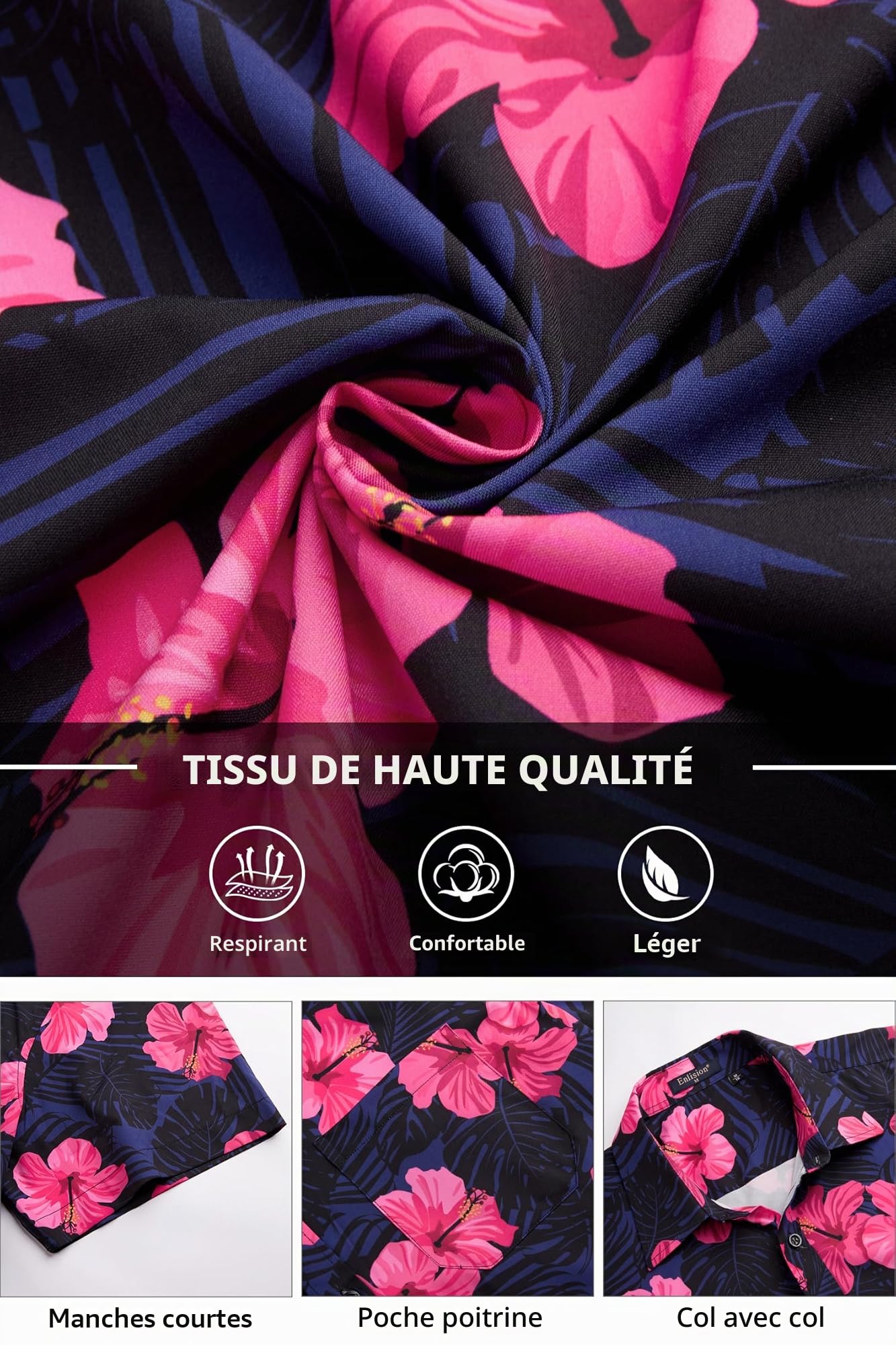 Enlision Chemise Hawaïenne Homme Manches Courtes Fleurs Ananas Jungle Chemises Hawaïennes Funky Imprimé Hawaii pour Plage Vacances avec Poche-Avant