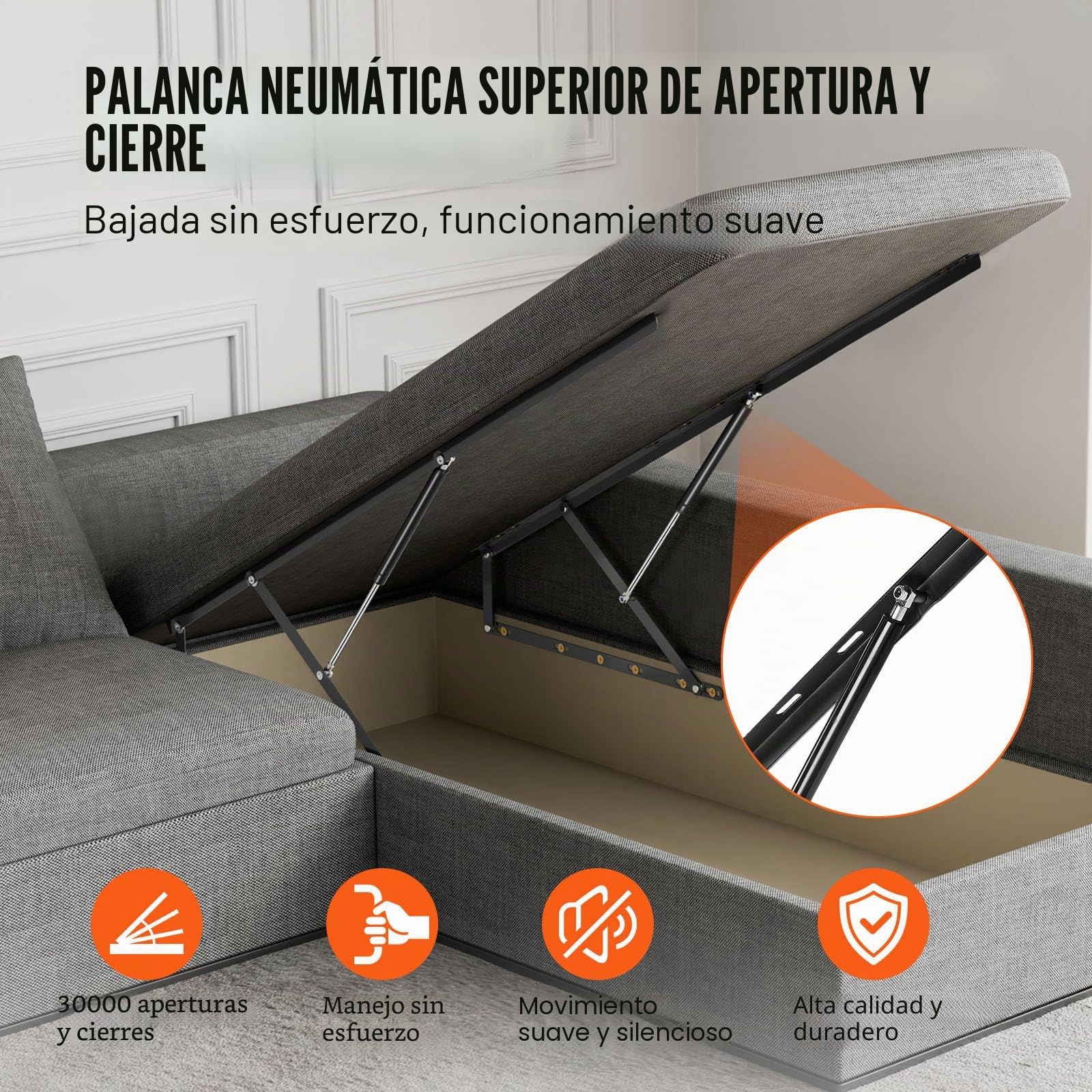 VEVOR Elevador de Cama Compatible de 150 x 200 cm Capacidad de 140 kg Kit de Hardware Mecánico de Cama Palanca Neumática Vertical de Lujo Soporte de Cama Resistente para Habitación de Invitados