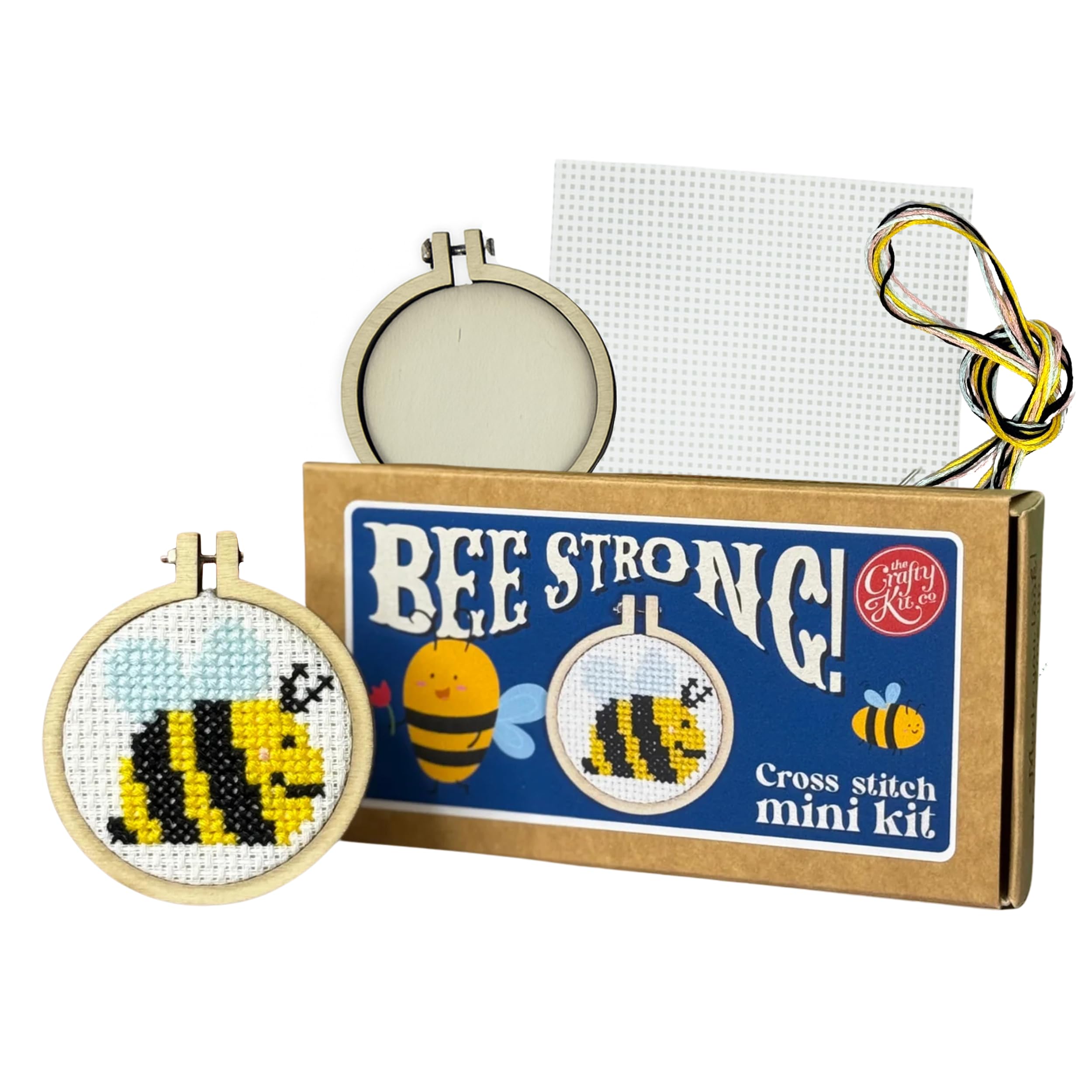 The Crafty Kit Multicolour Company Embroidery Starter Kit & Cross Stitch Kit - Bee Strong! Mini Matchbox Keyring | Eco-Friendly Diy Craft Kit For Adults & Kids - Handmade Gift Made In Scotland