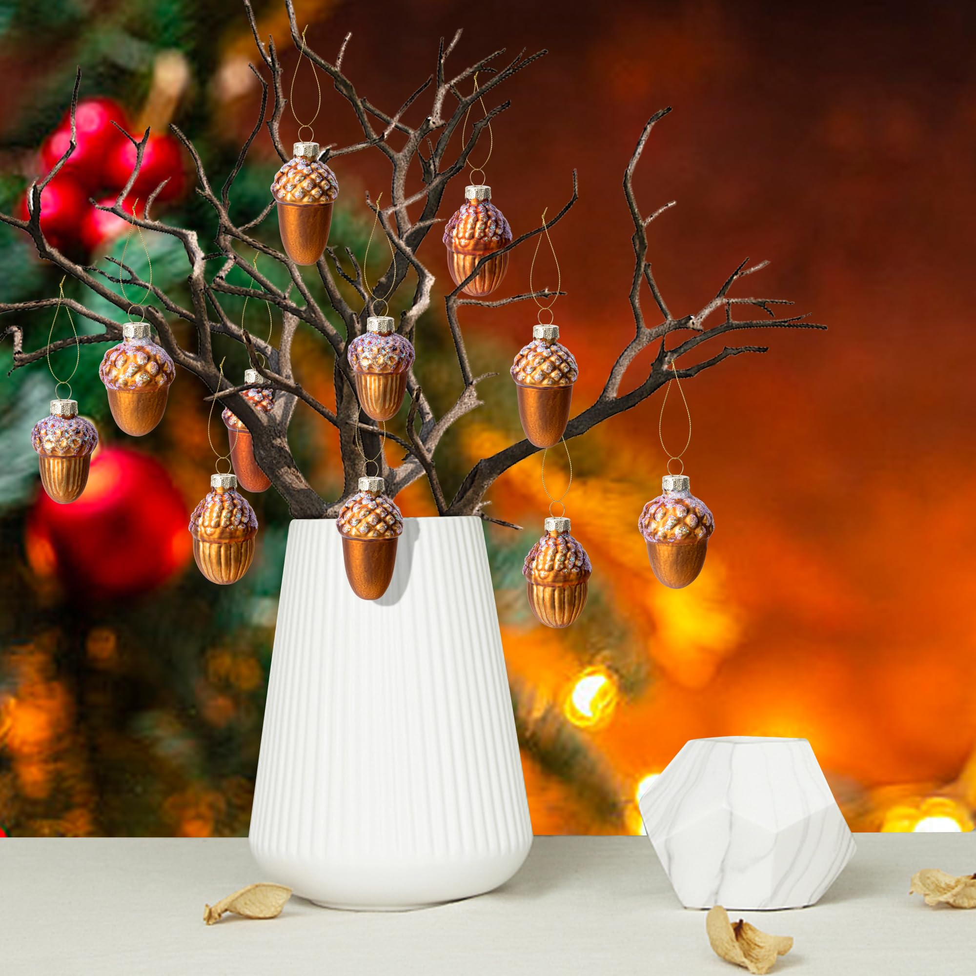 Watayo 12 adornos de piña de vidrio de Navidad, adornos de piña de Navidad soplados, adornos de vidrio de piña de Navidad para colgar en otoño, adornos de vidrio para árbol de Navidad, decoración del