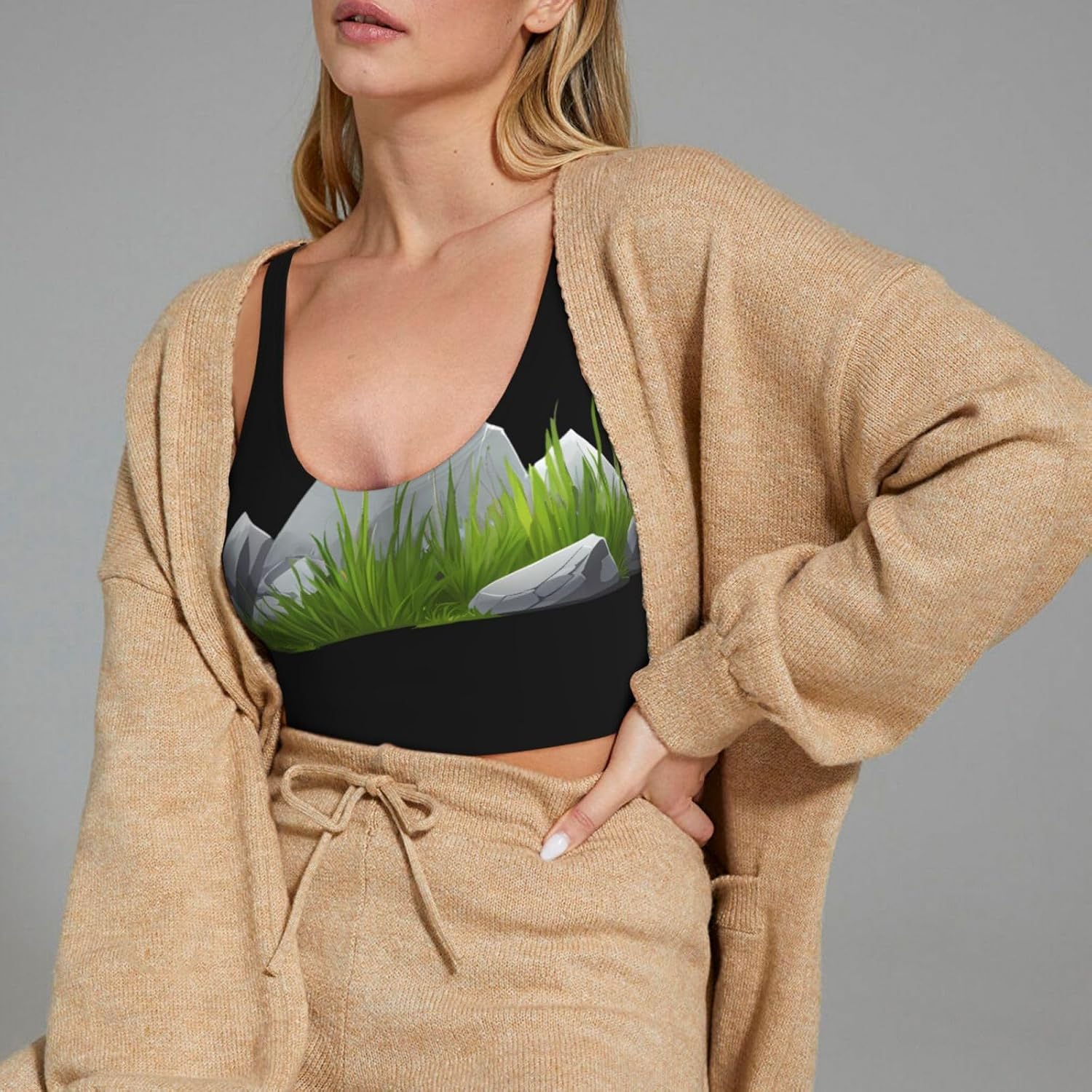 Women's Sports Vest Wild Grass on The Rocks Printed Soft, Comfortable, Lightweight, and Breathable