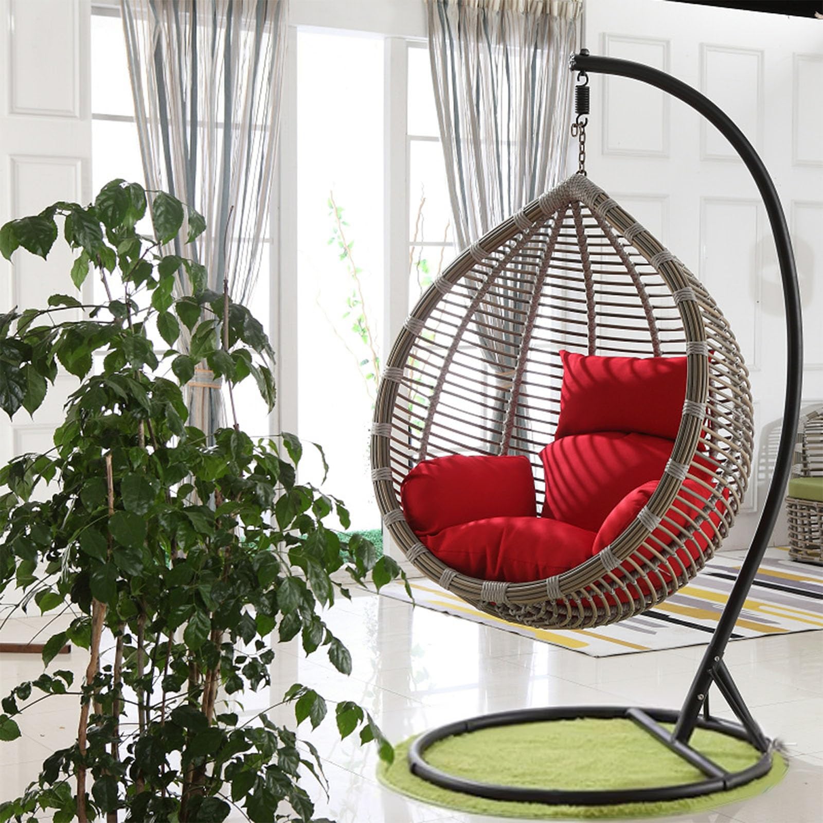Morbido cuscino per sedia a uovo da appendere, rimovibile, lavabile, ispessito, per esterni, patio, giardino, balcone, si adatta alla maggior parte delle sedie a cesto sospeso (rosso e grigio)
