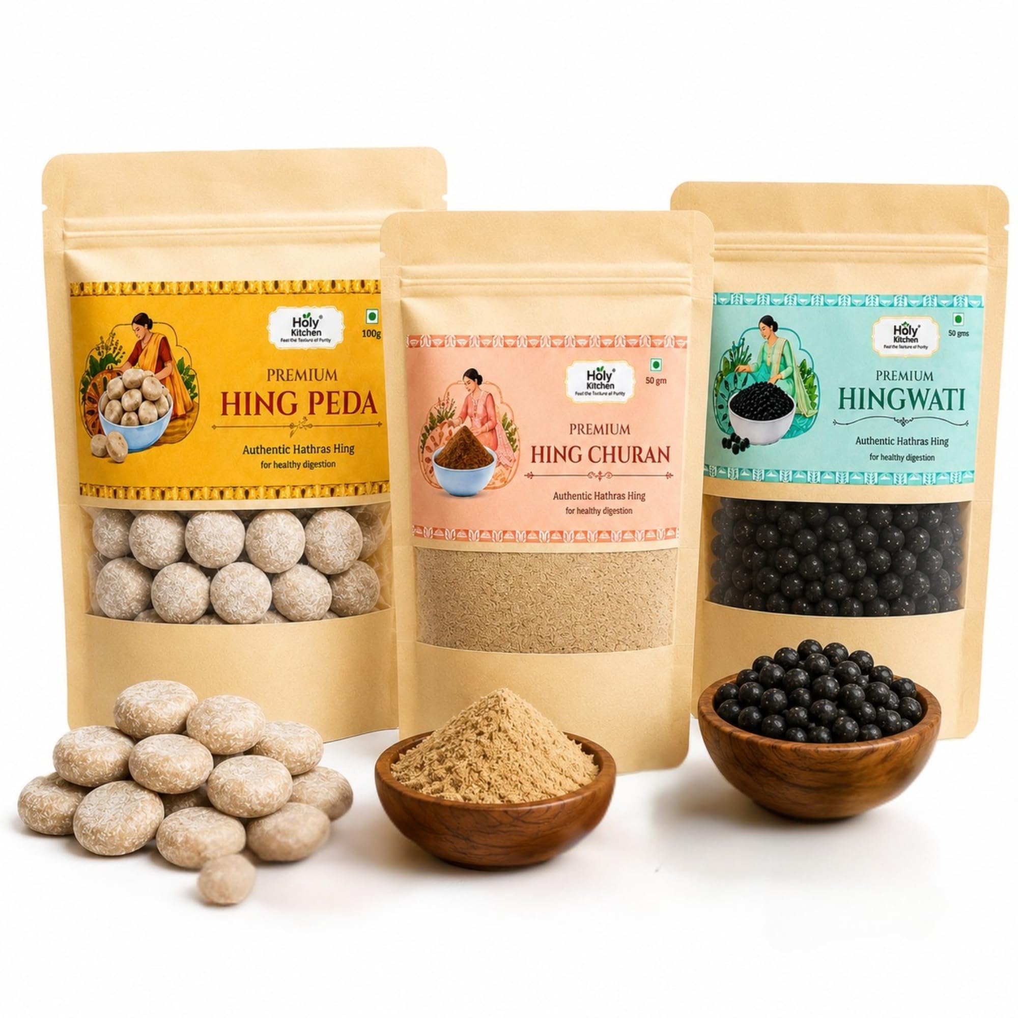 Holy Kitchen Combo Pack of 3 After-Meal Digestive Hing Peda 100g + Hing Churan 50g + Hing Goli 50g No Preservatives-image-11