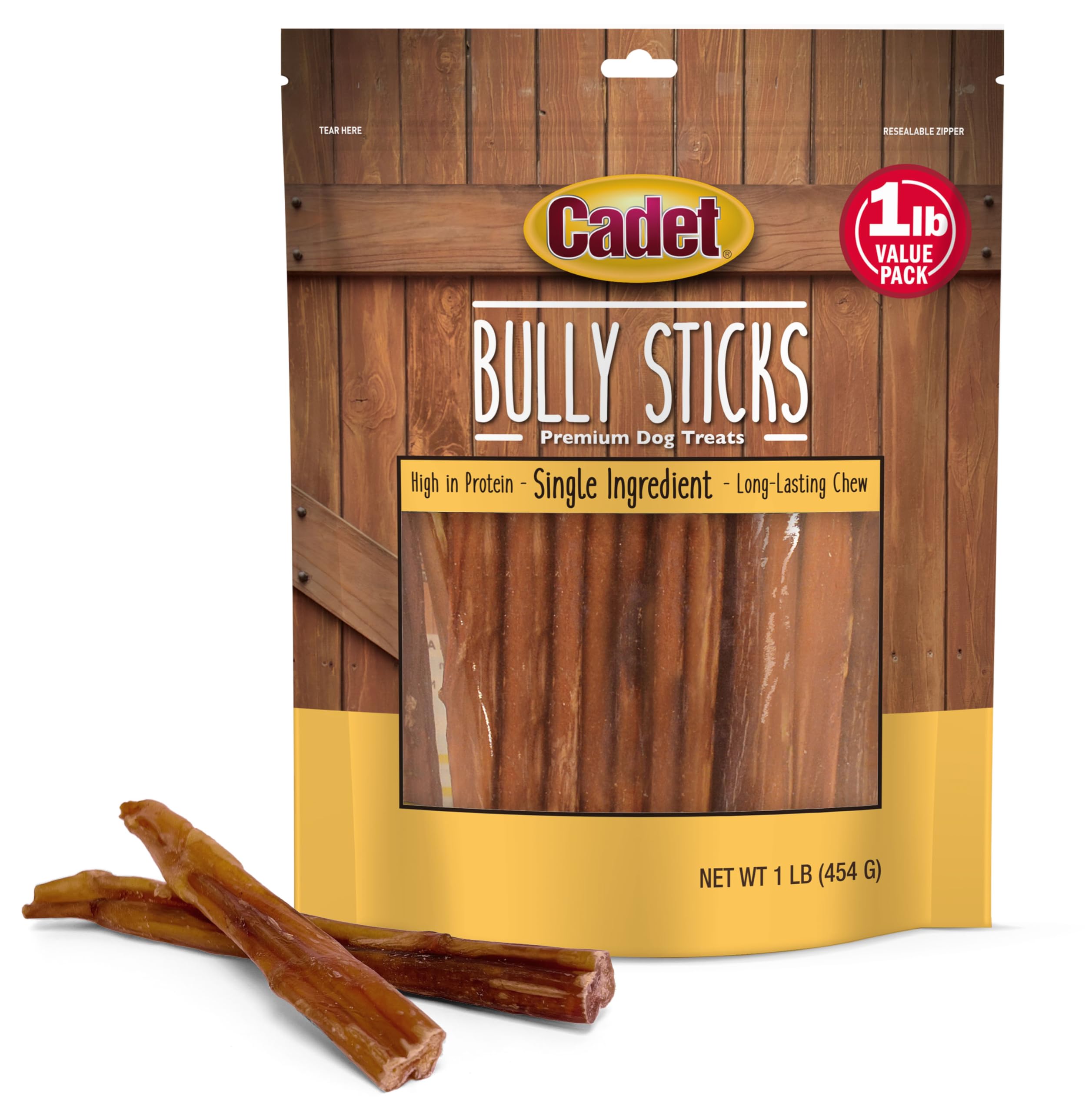 Cadet Bully Sticks for Small Dogs, All-Natural Beef Pizzle, Rawhide-Free Long-Lasting Dog Chews for Aggressive Chewers, 1 Pound | Bully sticks for small dogs, 100% beef pizzle, highly digestible, long-lasting rawhide free dog chews for aggressive chewers