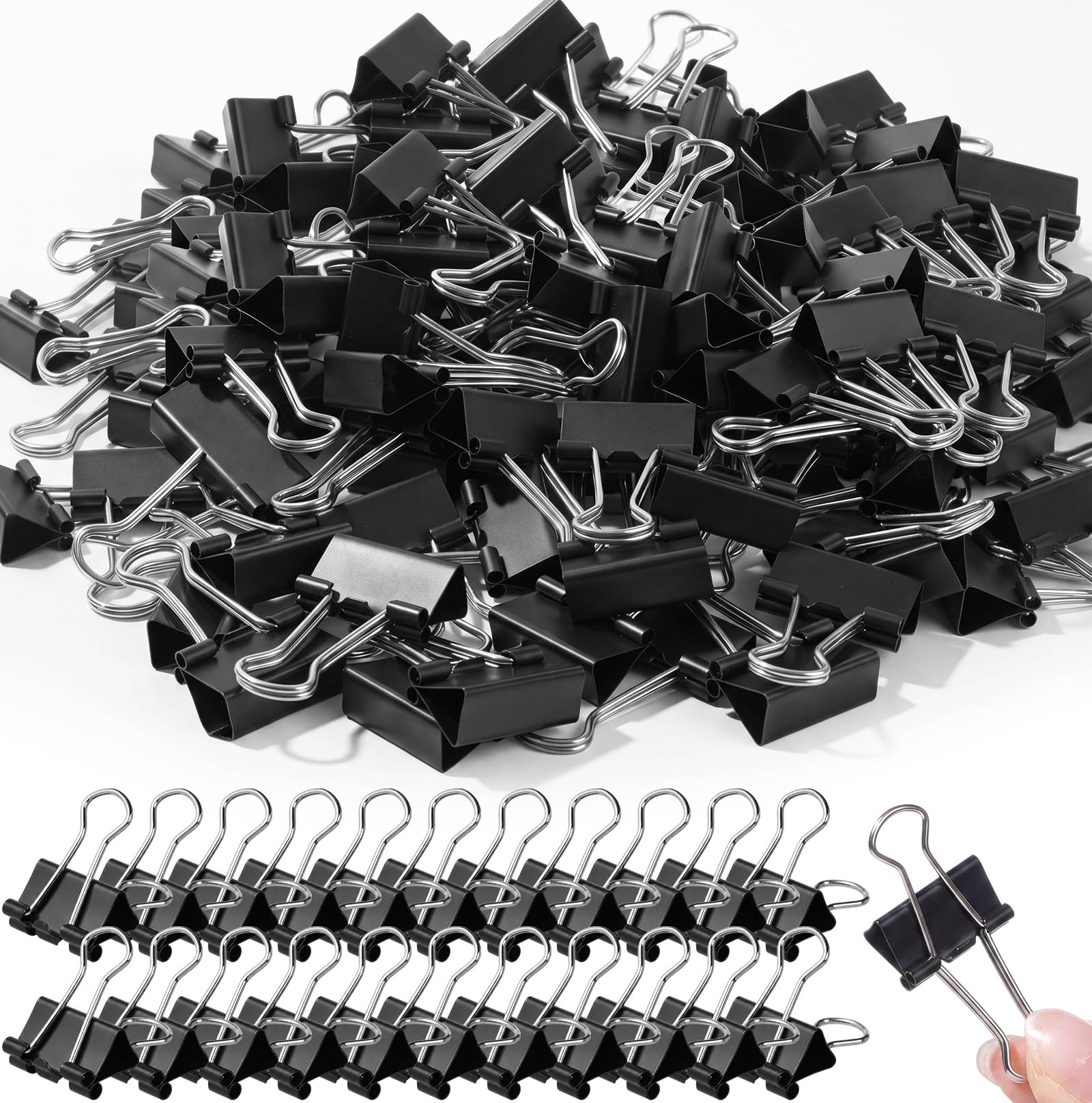 Jetec 100 Pcs Black Binder Clip Paper Clamp Metal Paper Clip, 0.75 Inch
