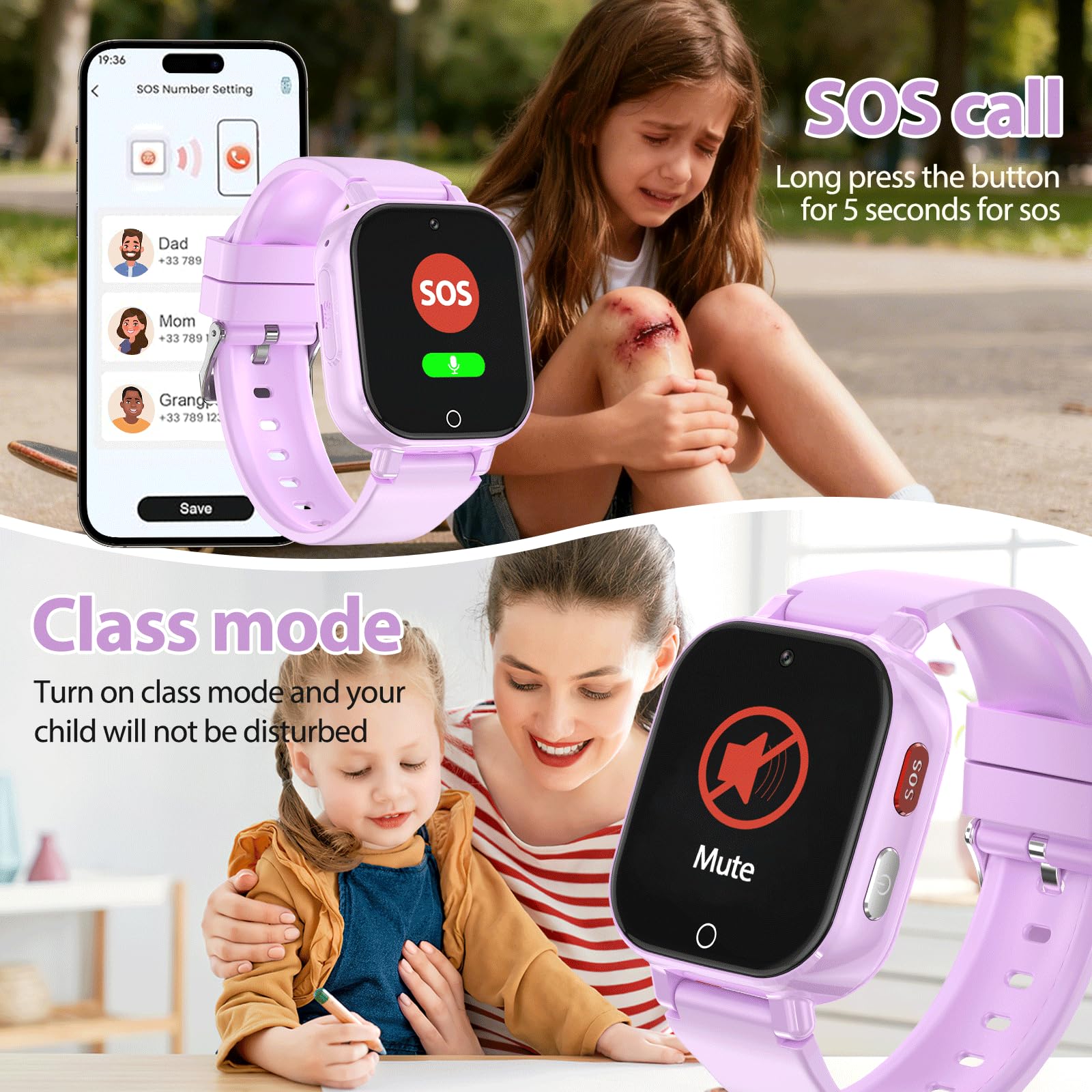 Alutoria Smartwatch Bambini-Orologio Bambina con 4G GPS | Videochiamate, chat vocale, messaggi SOS, WiFi, giochi, contapassi, orologio smart watch per bambini, regalo 4-13, viola